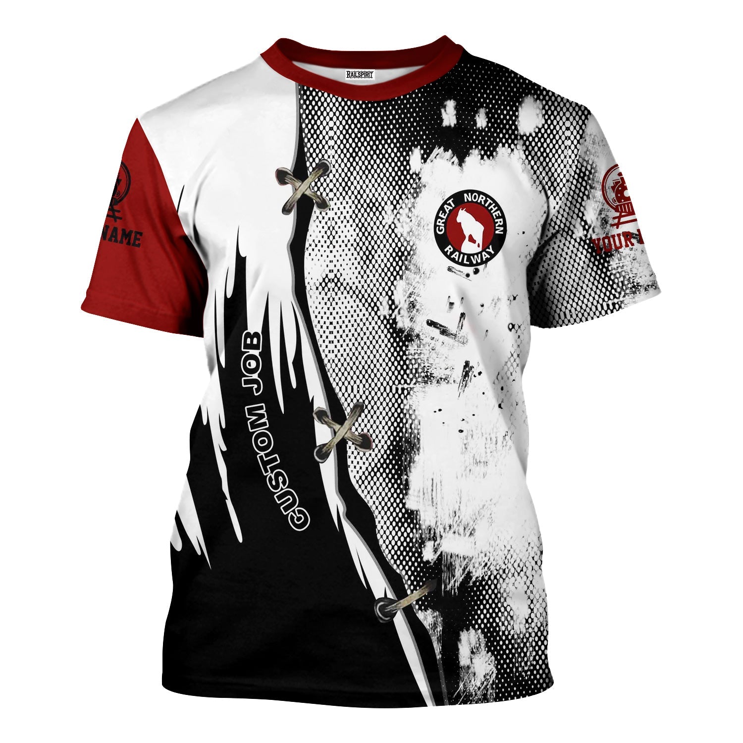 Railspirit Personalized Great Northern Railway T-Shirt Retro Stitches Design with Custom Position GNR Train Shirt