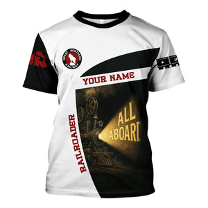 Railspirit Personalized Great Northern Railway T-Shirt All Aboard Steam Train Movie Projector Style GNR Shirt