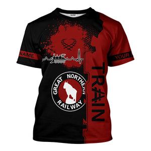 Railspirit Personalized Great Northern Railway T-Shirt Engine Heartbeat and Track Love Style GNR Shirt Gift Idea For Train Lovers
