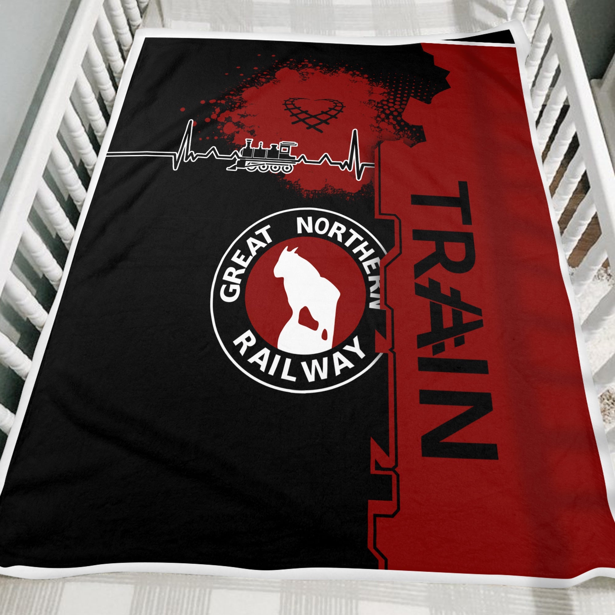 Railspirit Great Northern Railway Blanket Engine Heartbeat and Track Love Style GNR Blanket Gift Idea For Train Lovers