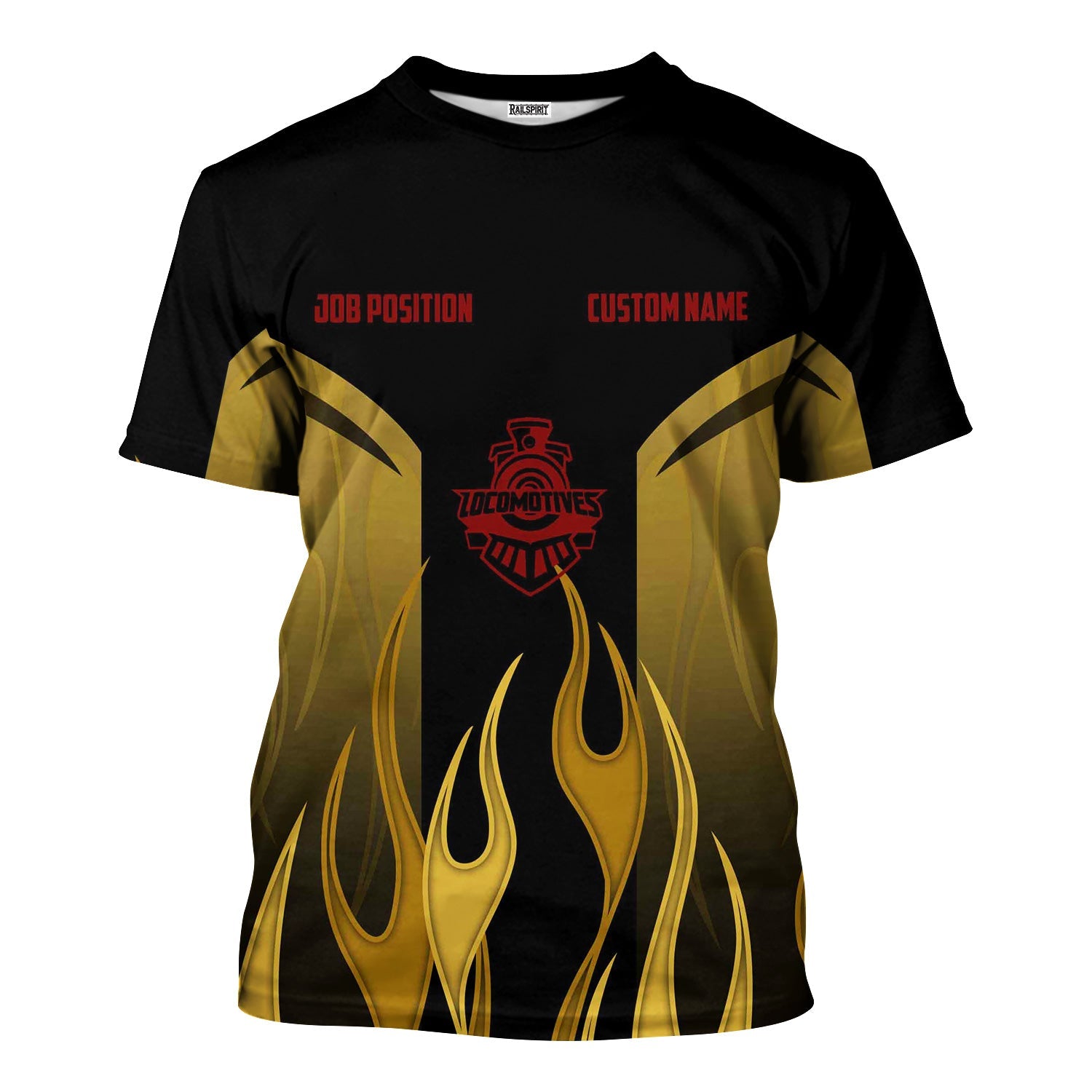 Railspirit Custom Name and Job Title Great Northern Railway T-Shirt Flame Graphic GNR Train Shirt