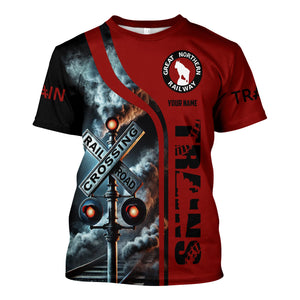 Railspirit Custom Name Great Northern Railway T Shirt Railroad Crossing Sign Train Shirt All Over Print