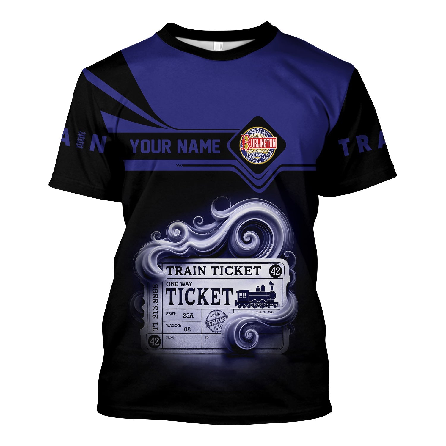 Railspirit Personalized Chicago, Burlington and Quincy Railroad T Shirt Train Ticket American Locomotive Printed Train