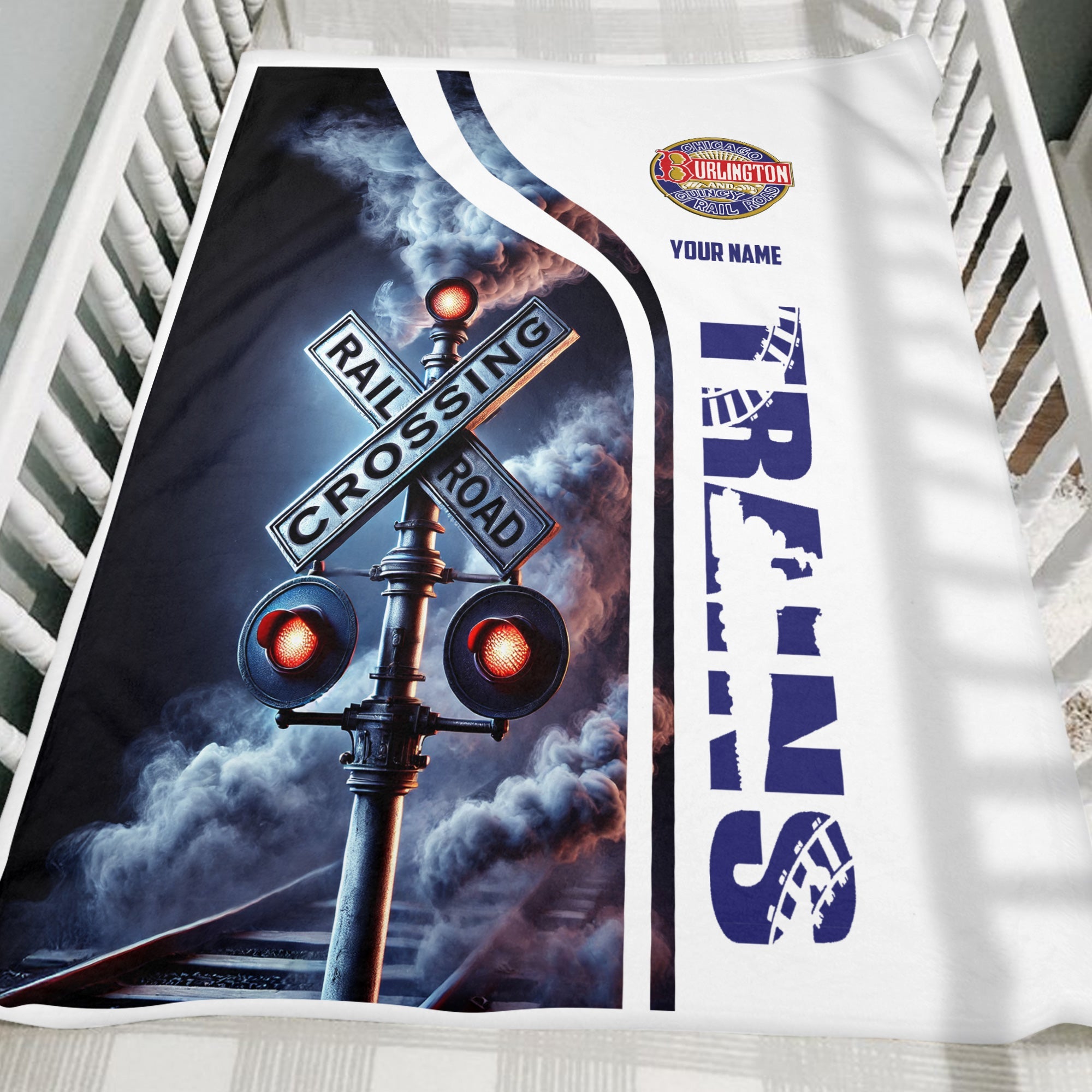 Railspirit Personalized Chicago, Burlington and Quincy Railroad Blanket Railroad Crossing Sign Blanket All Over Print