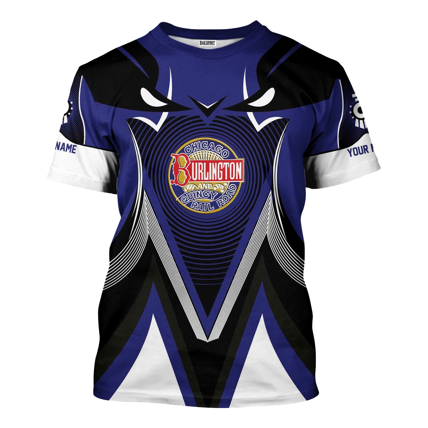 Railspirit Personalized Chicago, Burlington and Quincy Railroad T-Shirt Vibrant Graphic Pattern Shirt For Train Enthusiasts