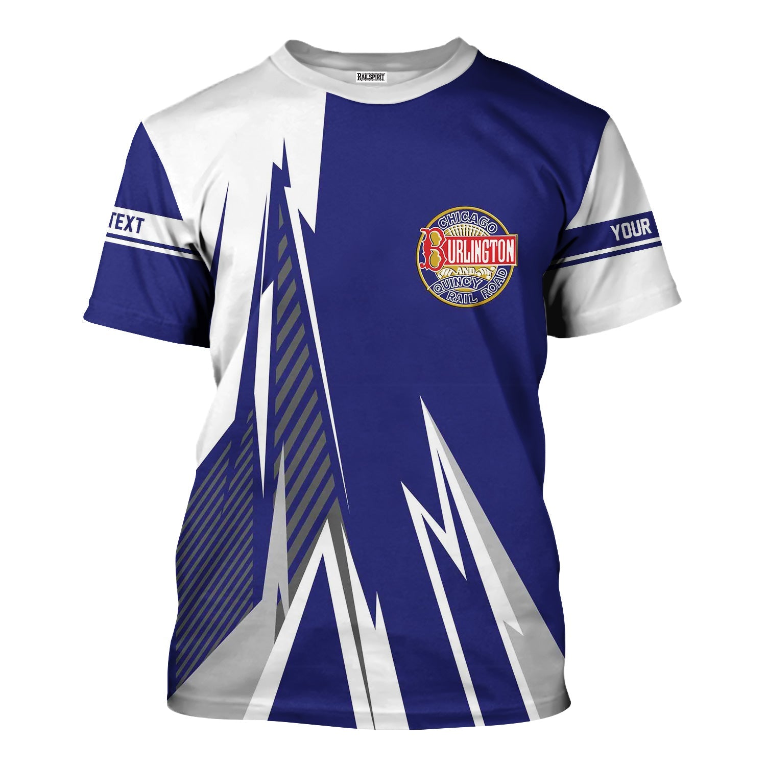 Railspirit Personalized Chicago, Burlington and Quincy Railroad T-Shirt Lightning-Inspired Railway Style Shirt For Train Lovers