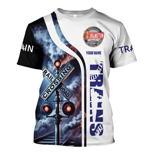 Railspirit Custom Name Chicago, Burlington and Quincy Railroad T Shirt One Track Mind American Locomotive Train Shirt All Over Print