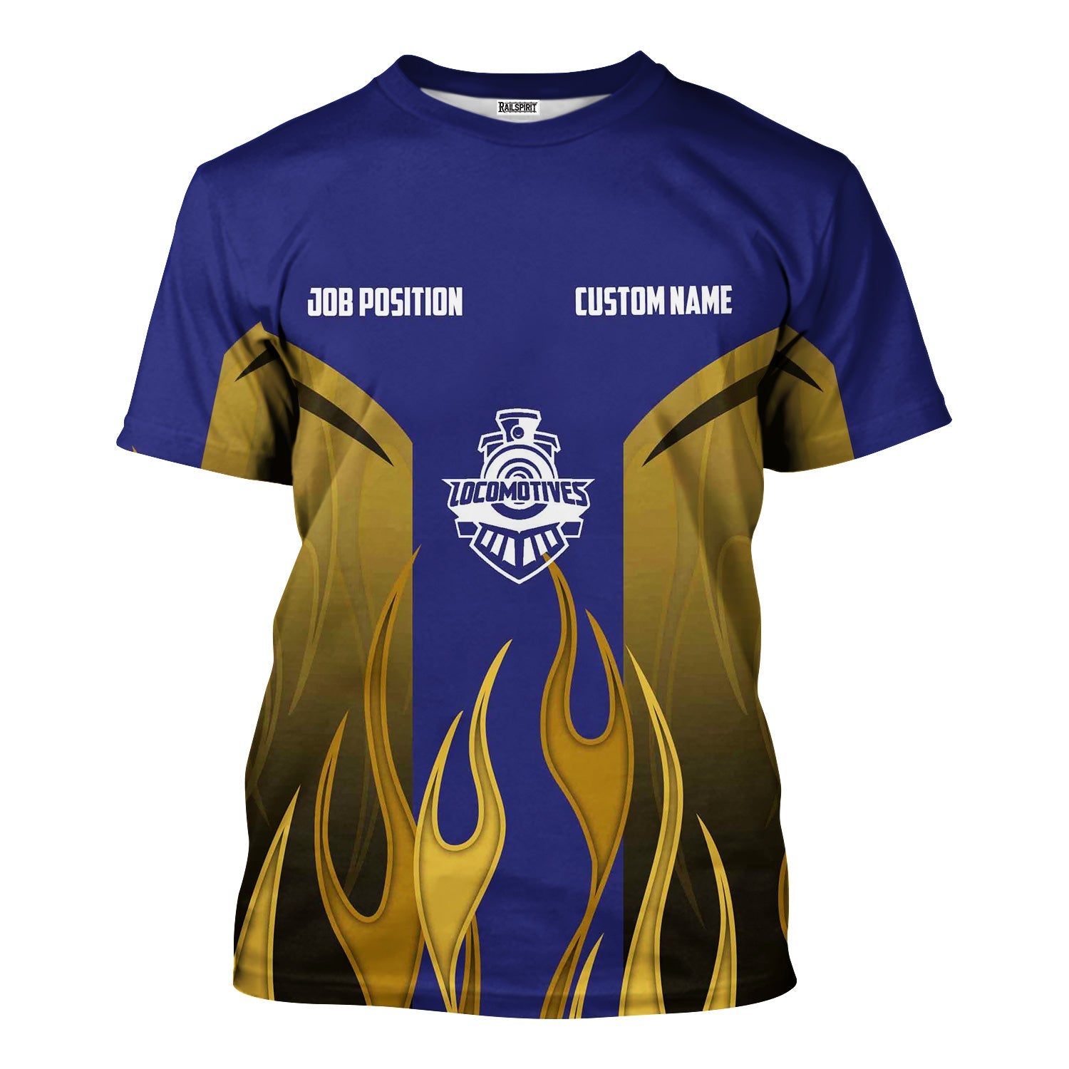 Railspirit Custom Name and Job Title Chicago, Burlington and Quincy Railroad T-Shirt Flame Graphic Train Shirt