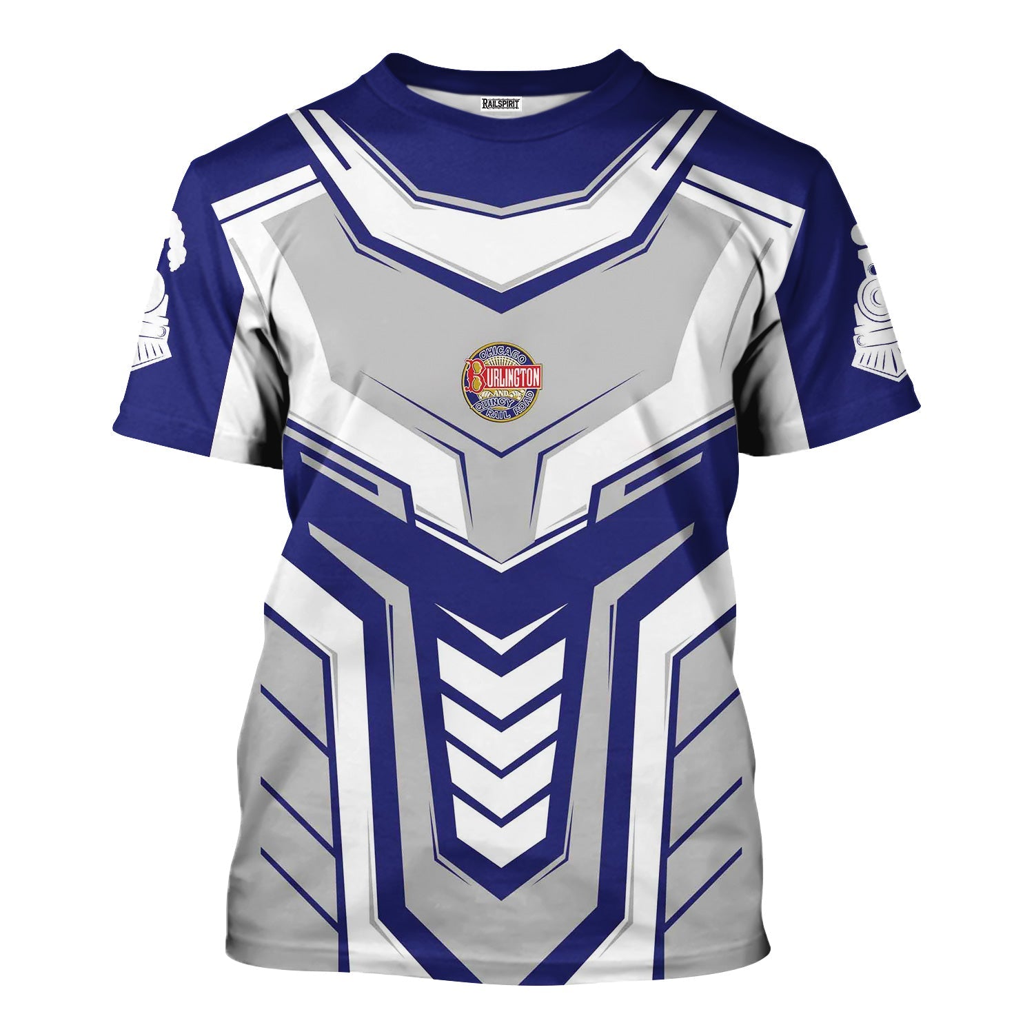 Railspirit Personalized Chicago, Burlington and Quincy Railroad T-Shirt Armor-Inspired Design Train Shirt All Over Print