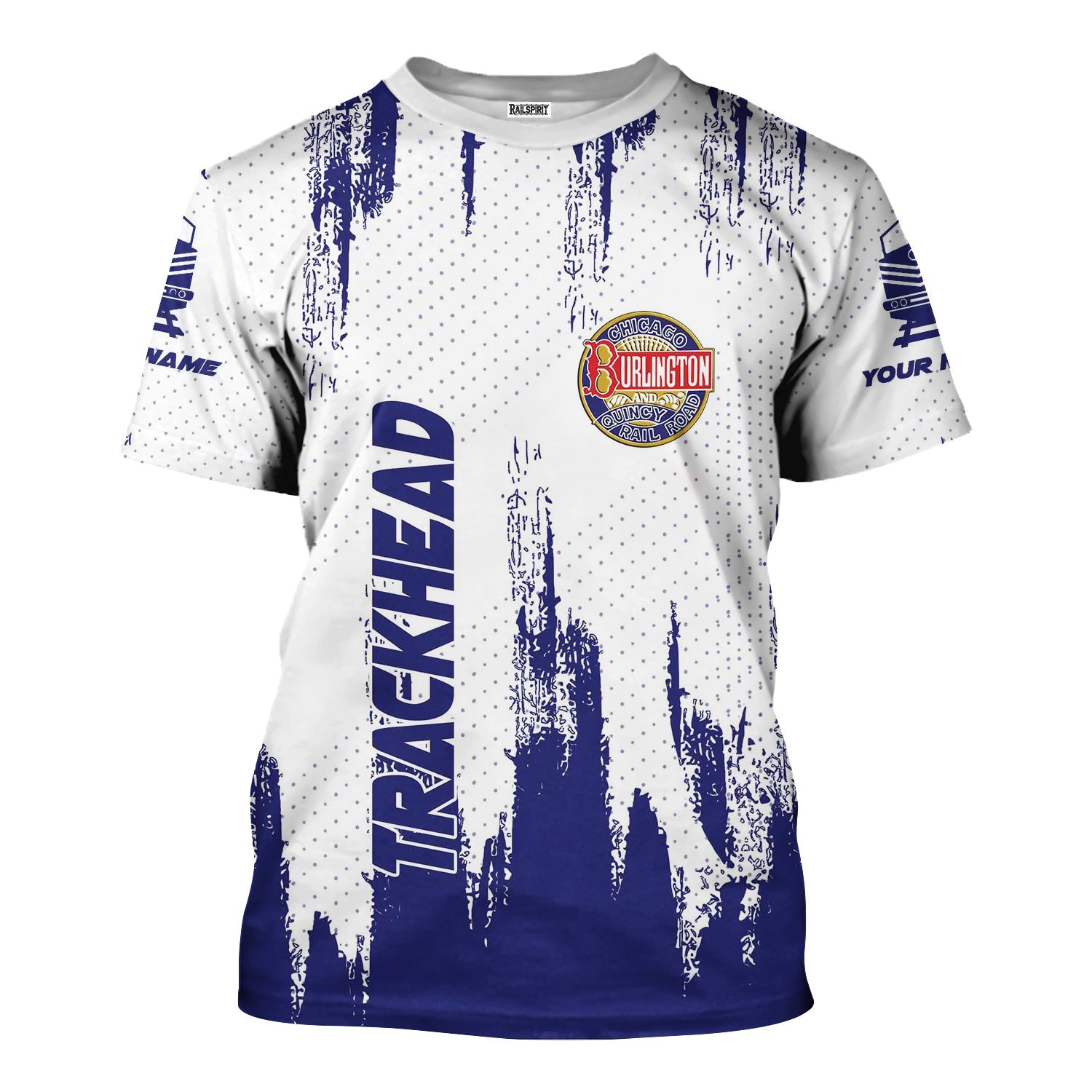 Railspirit Personalized Chicago, Burlington and Quincy Railroad T-Shirt Paint Impact Design Train Shirt for Trackhead