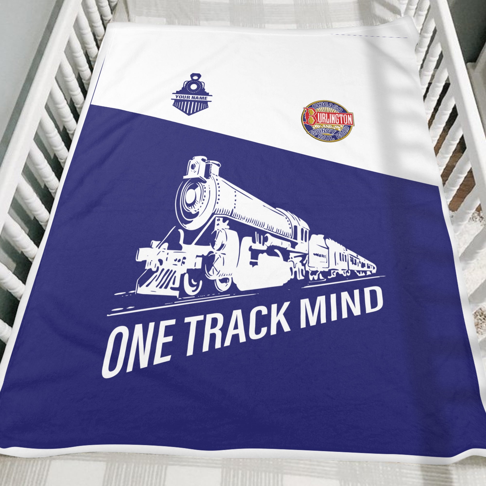 Railspirit Personalized Chicago, Burlington and Quincy Railroad Blanket One Track Mind Train Blanket Gift Idea For Train Lover