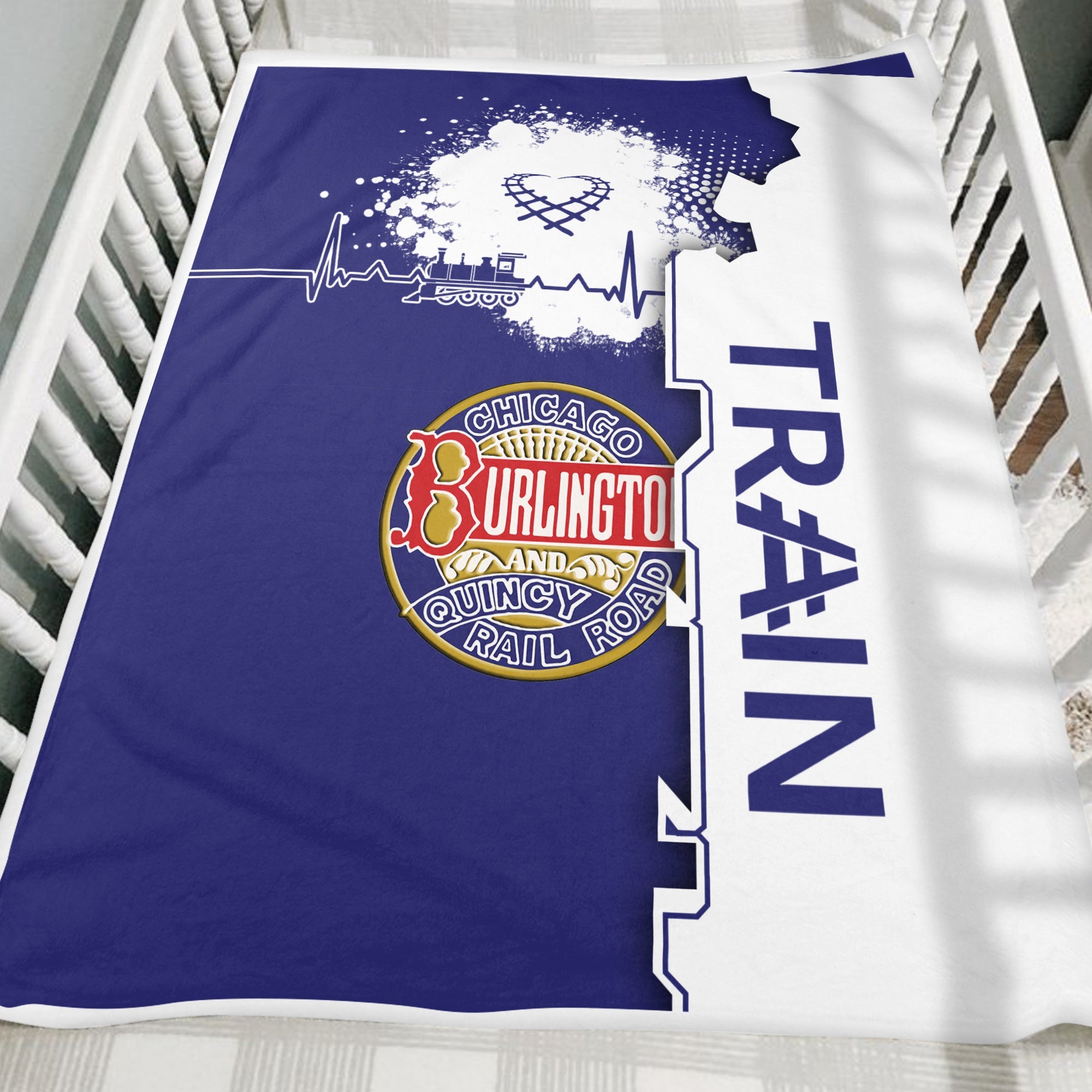 Railspirit Chicago, Burlington and Quincy Railroad Blanket Engine Heartbeat and Track Love Style Blanket Gift Idea For Train Lovers