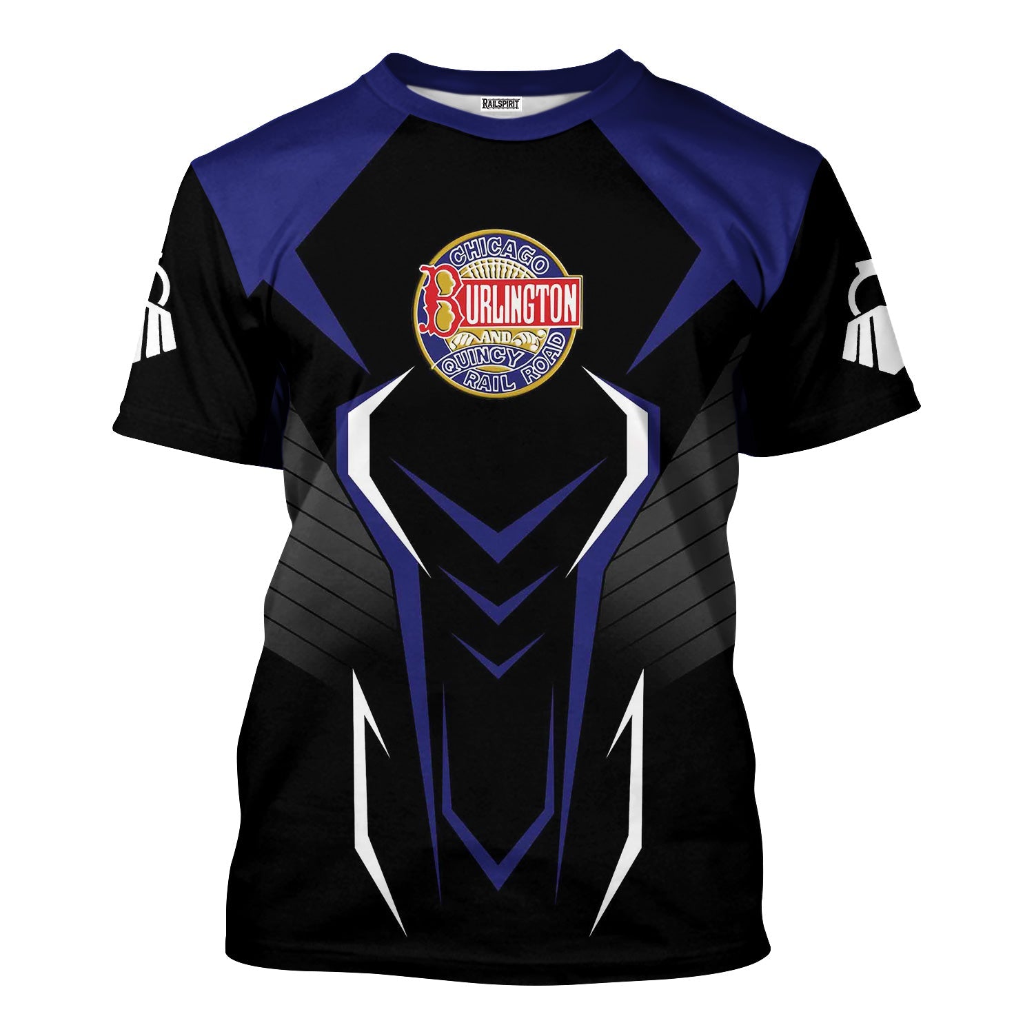 Railspirit Personalized Chicago, Burlington and Quincy Railroad T-Shirt Dynamic Design Style Perfect Shirt for Train Enthusiasts