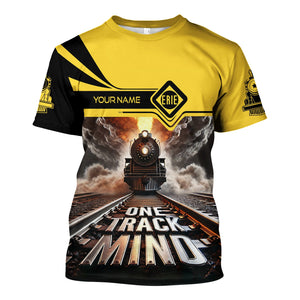 Railspirit Personalized Erie Railroad T Shirt One Track Mind Train Printed Shirt