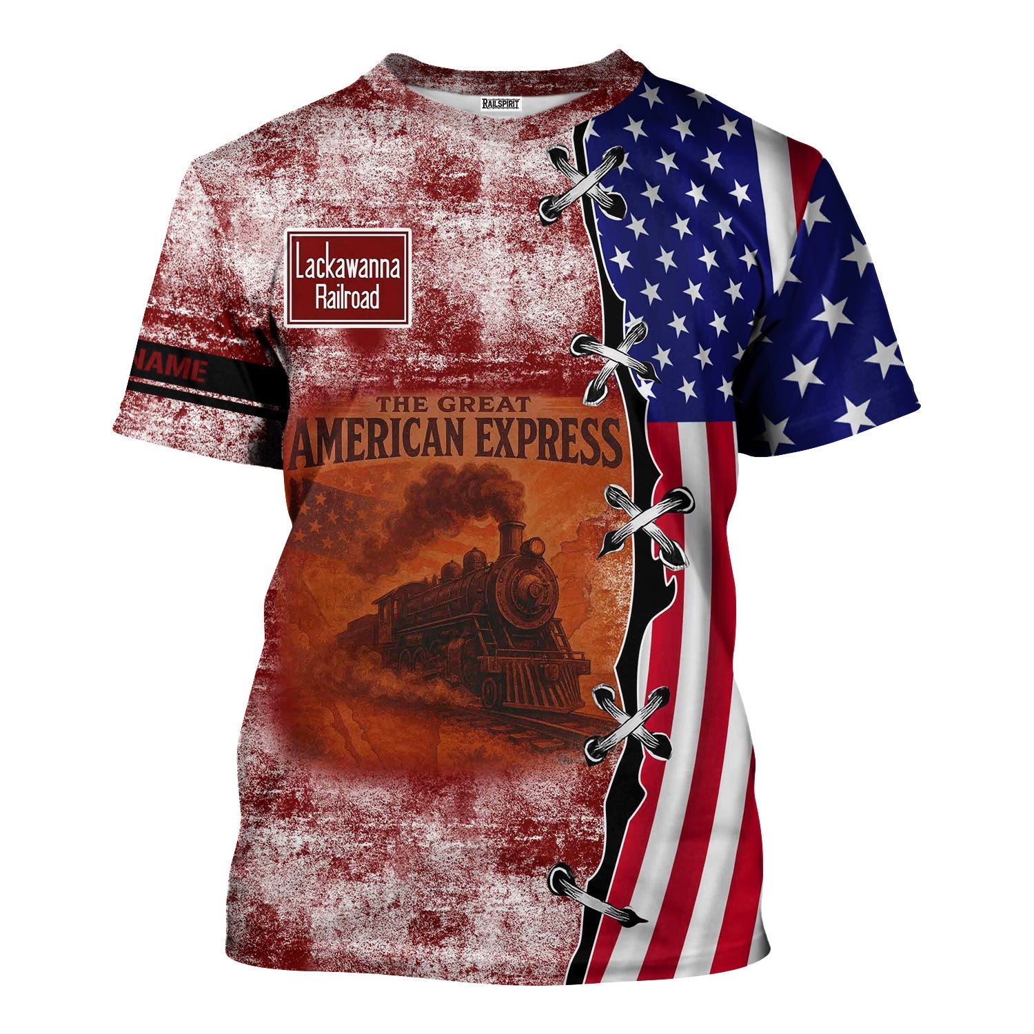 Railspirit Personalized Delaware, Lackawanna and Western Railroad T-Shirt Retro American Express Train With USA Flag DL&W Shirt
