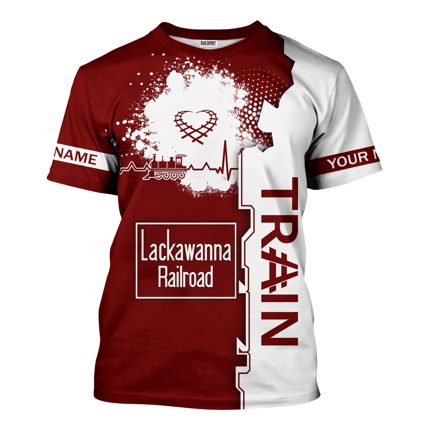 Railspirit Personalized Delaware, Lackawanna and Western Railroad T-Shirt Engine Heartbeat and Track Love Style DL&W Shirt Gift Idea For Train Lovers