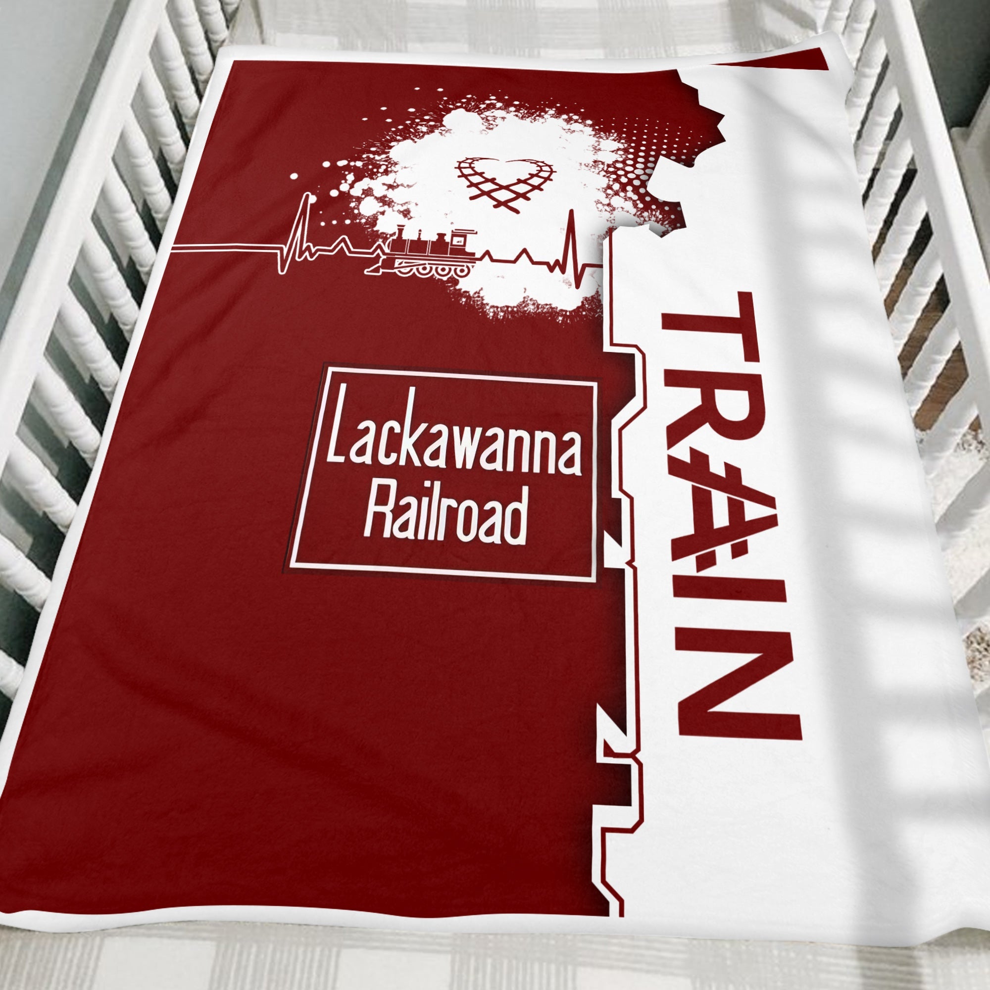 Railspirit Delaware, Lackawanna and Western Railroad Blanket Engine Heartbeat and Track Love Style DL&W Blanket Gift Idea For Train Lovers