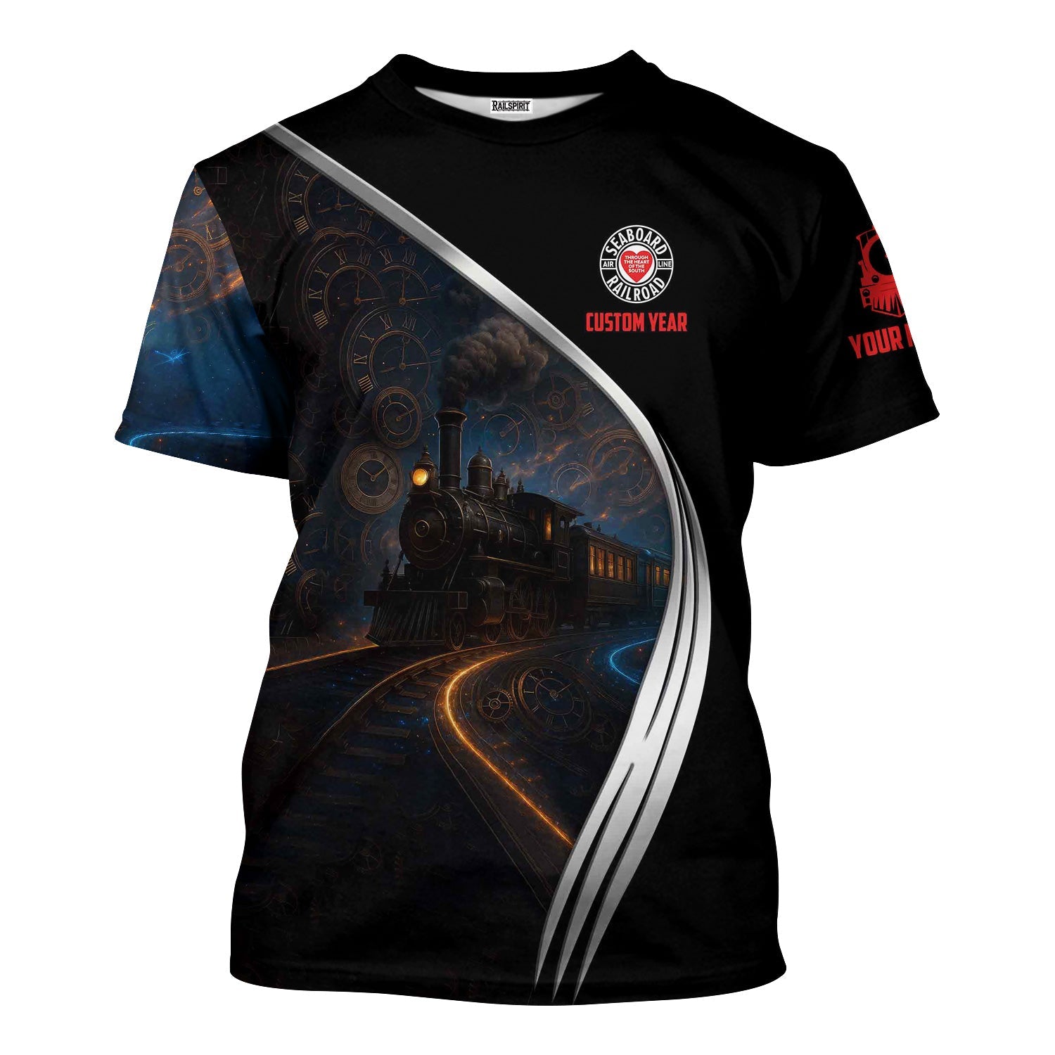 Railspirit Personalized Seaboard Air Line Railroad T-Shirt Steampunk Locomotive with Custom Year Train Shirt