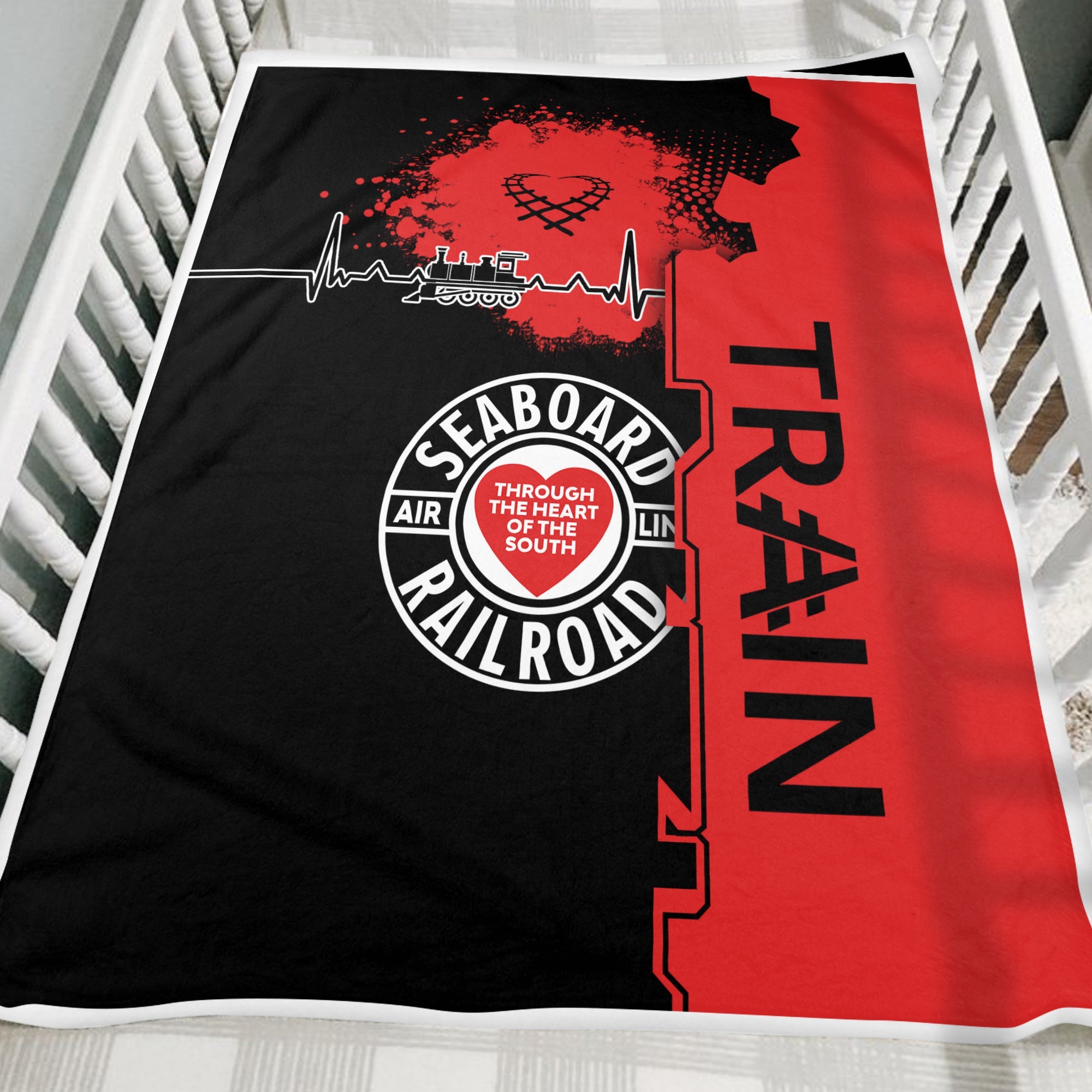 Railspirit Seaboard Air Line Railroad Blanket Engine Heartbeat and Track Love Style Blanket Gift Idea For Train Lovers