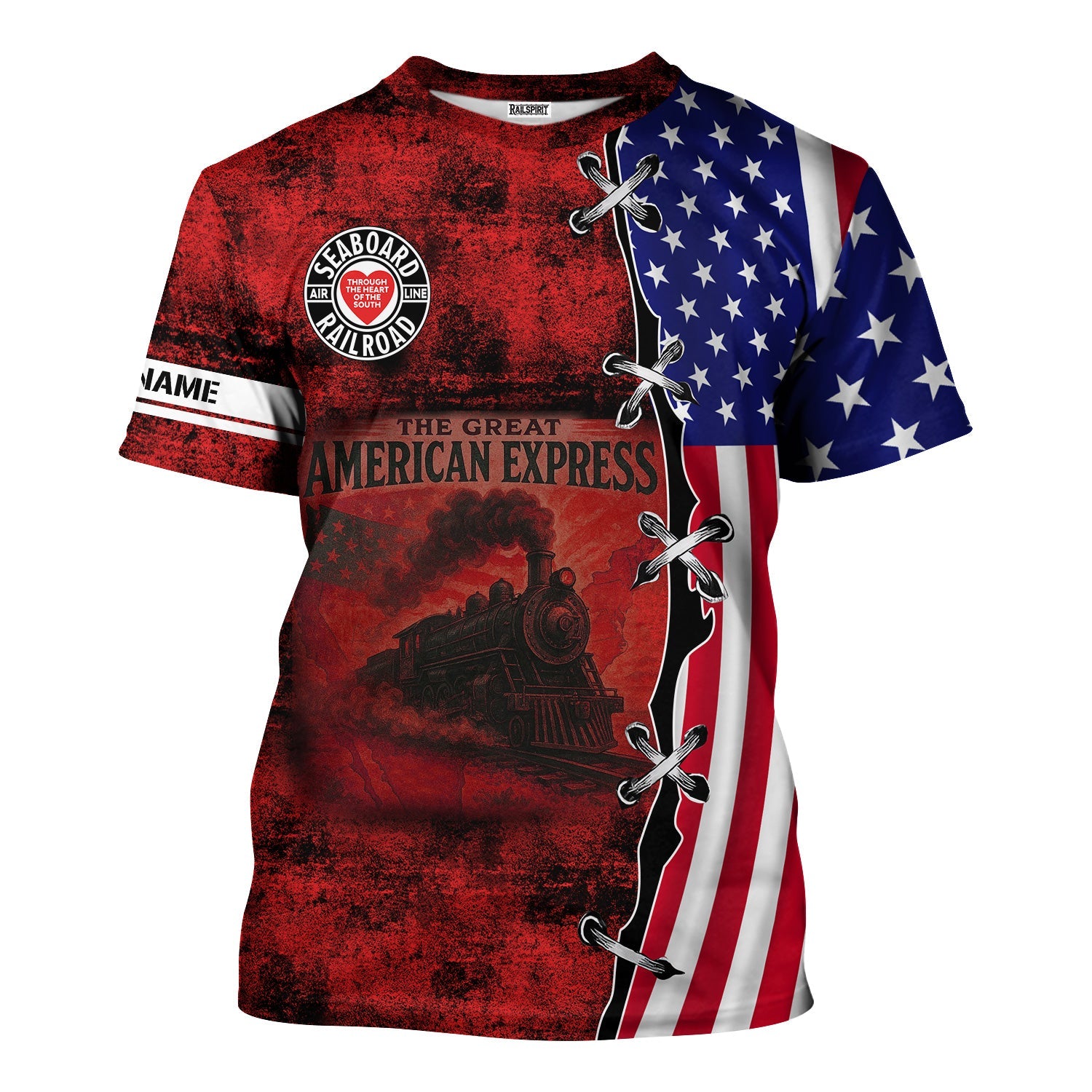 Railspirit Personalized Seaboard Air Line Railroad T-Shirt Retro American Express Train With USA Flag Shirt