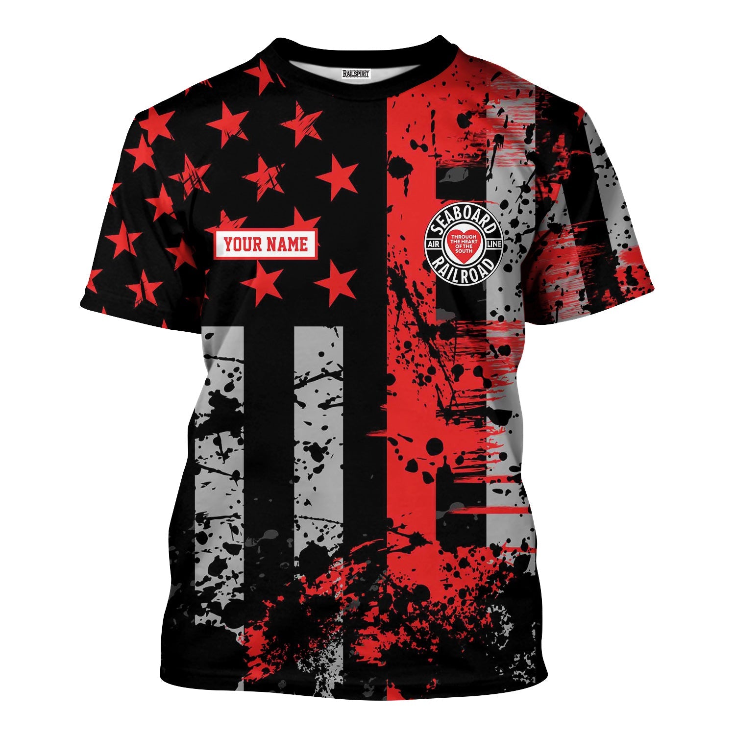 Railspirit Personalized Seaboard Air Line Railroad T-Shirt Artistic Paint American Flag Style Train Shirt