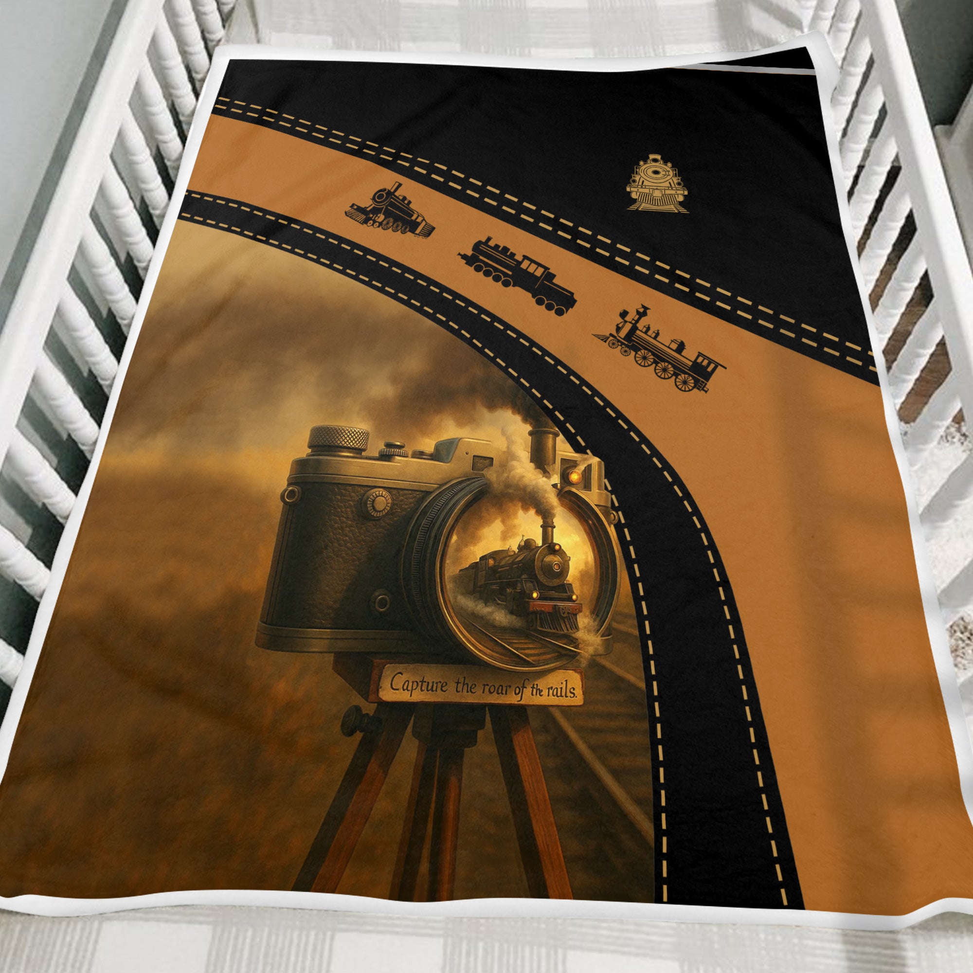 Railspirit Blanket Vintage Camera Capture the Roar of the Rails Train Blanket for Train Enthusiast