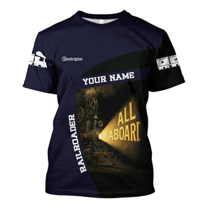 Railspirit Personalized Chessie System Railroad T-Shirt All Aboard Steam Train Movie Projector Style Shirt