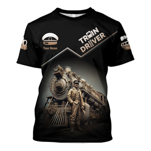 Railspirit Personalized Vintage Steam Train Driver T-Shirt ��� Railroad Gift for Train Lovers