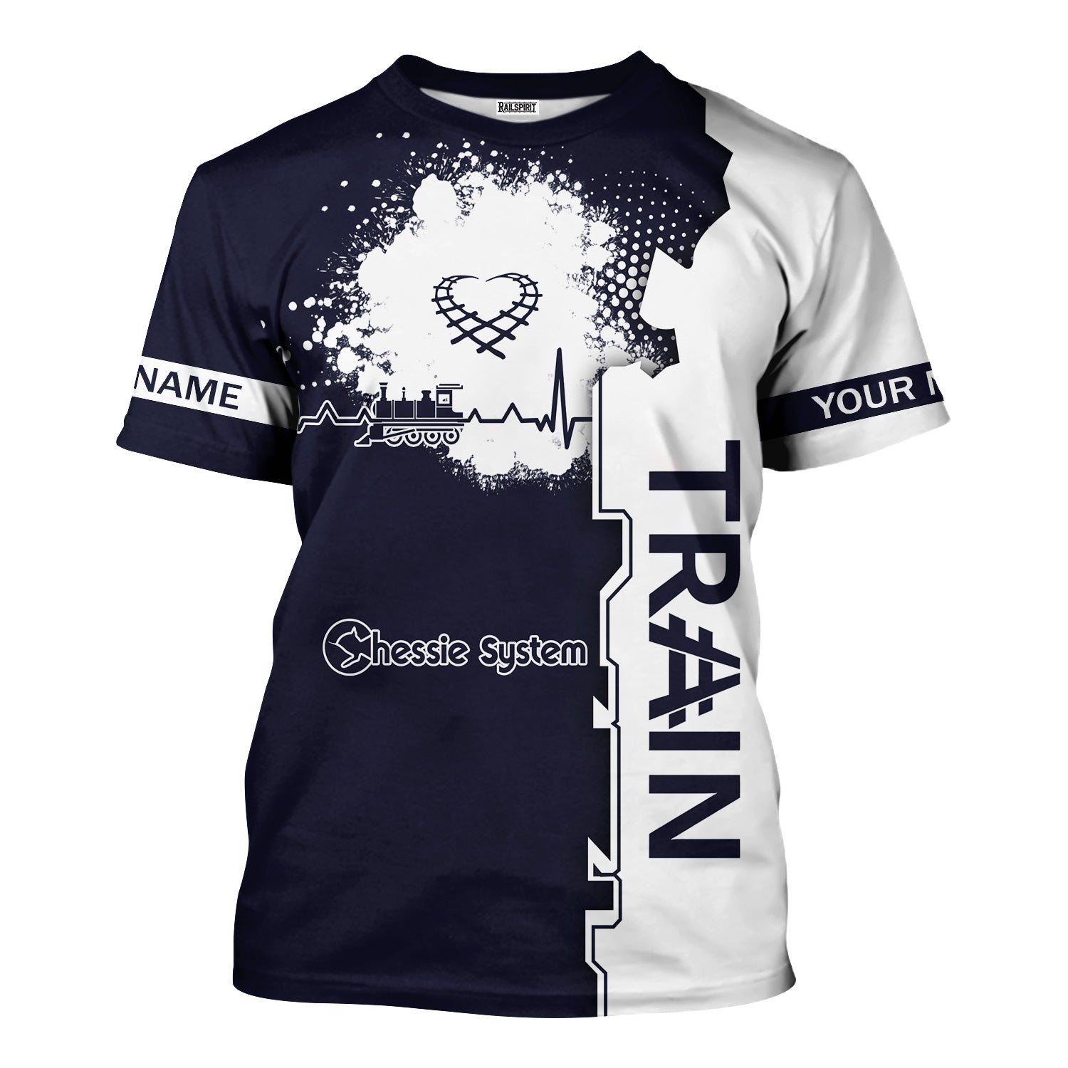 Railspirit Personalized Chessie System Railroad T-Shirt Engine Heartbeat and Track Love Style Shirt Gift Idea For Train Lovers