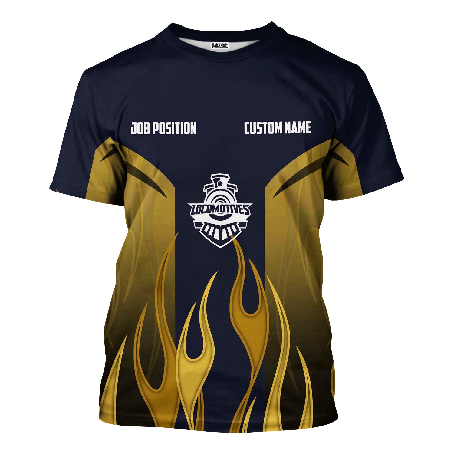 Railspirit Custom Name and Job Title Chessie System Railroad T-Shirt Flame Graphic Train Shirt
