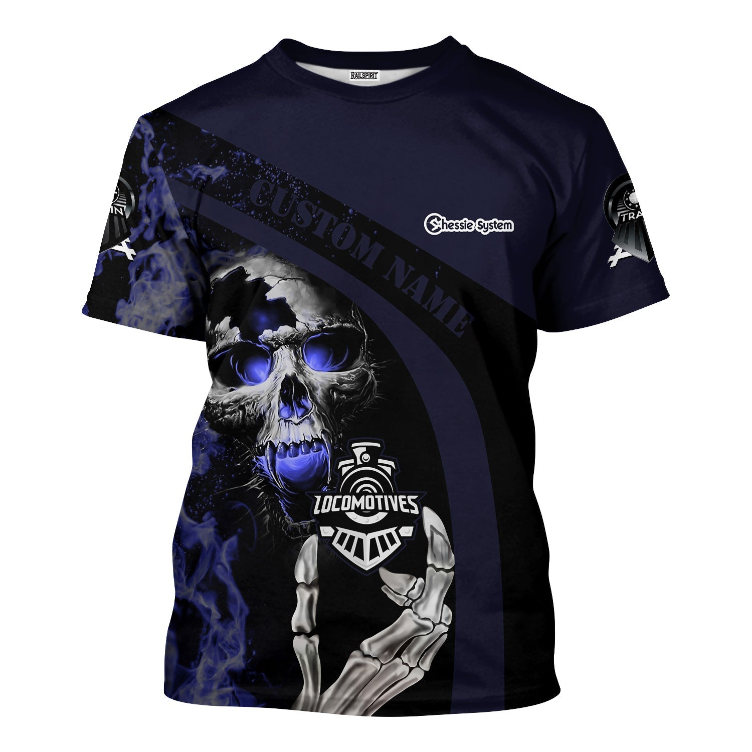 Railspirit Personalized Chessie System Railroad T-Shirt Flame Skull Design Train Shirt for Locomotive Fans