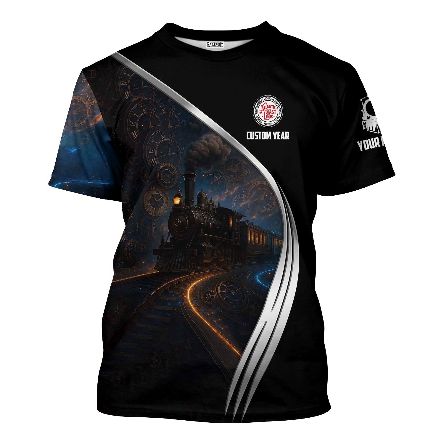 Railspirit Personalized Atlantic Coast Line Railroad T-Shirt Steampunk Locomotive with Custom Year Train Shirt