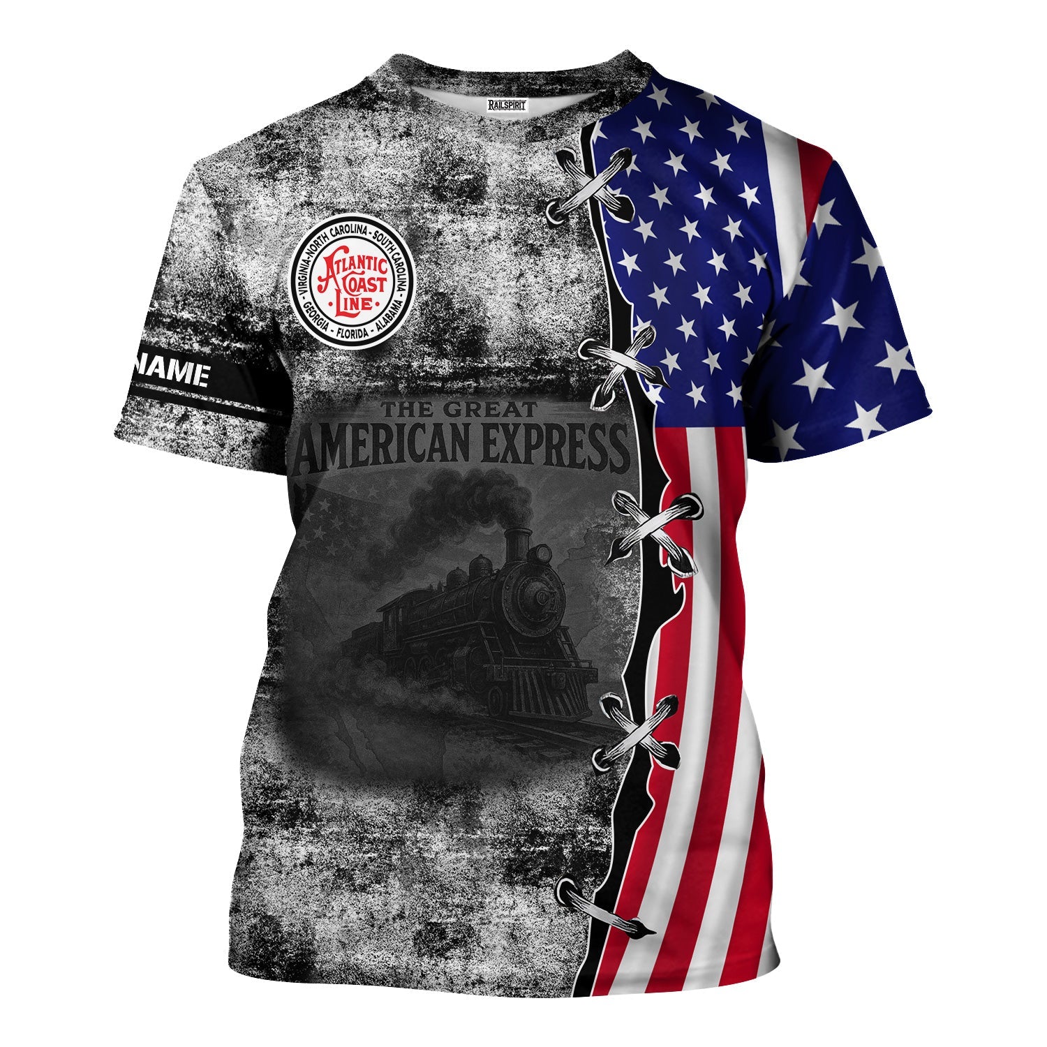Railspirit Personalized Atlantic Coast Line Railroad T-Shirt Retro American Express Train With USA Flag Shirt