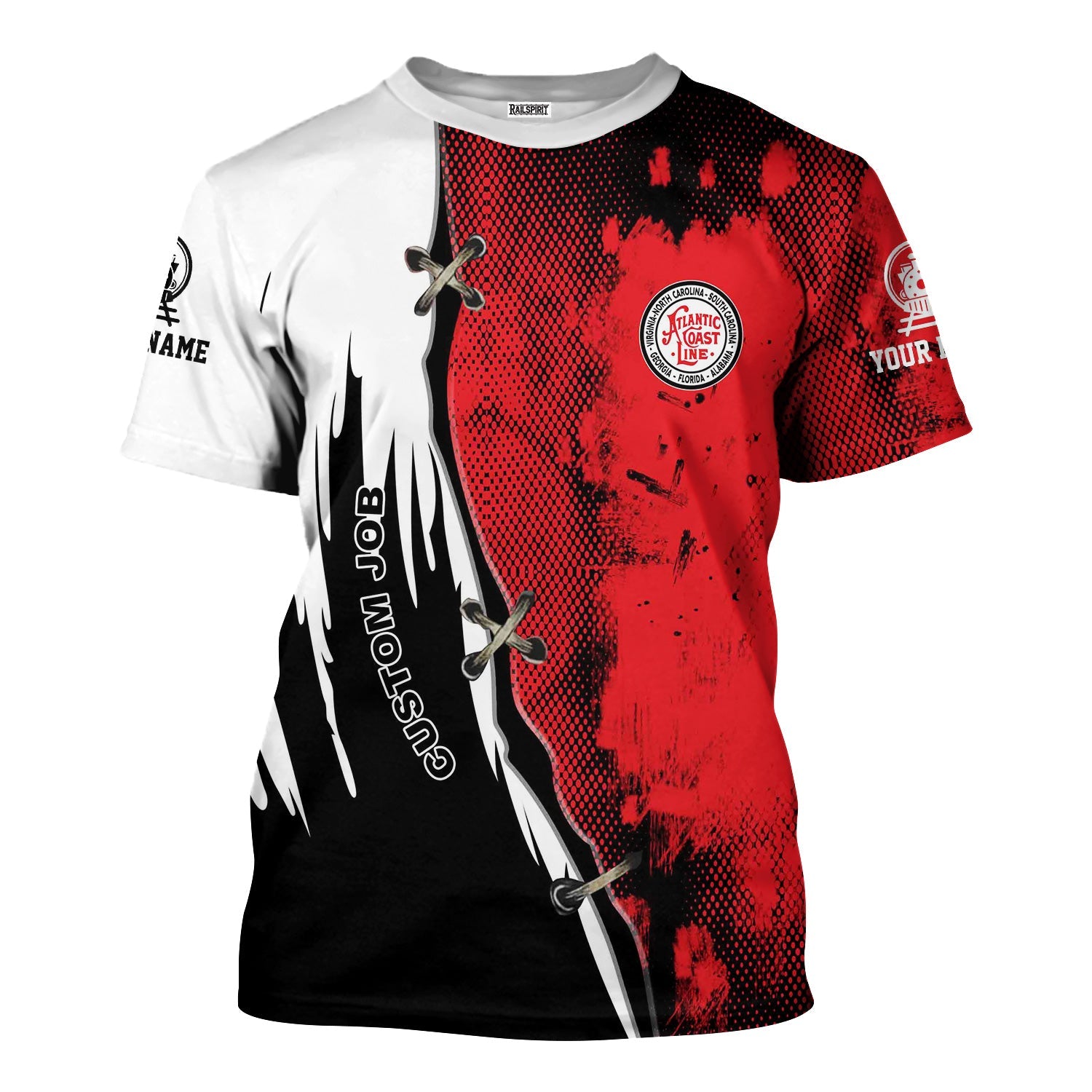 Railspirit Personalized Atlantic Coast Line Railroad T-Shirt Retro Stitches Design with Custom Position Train Shirt