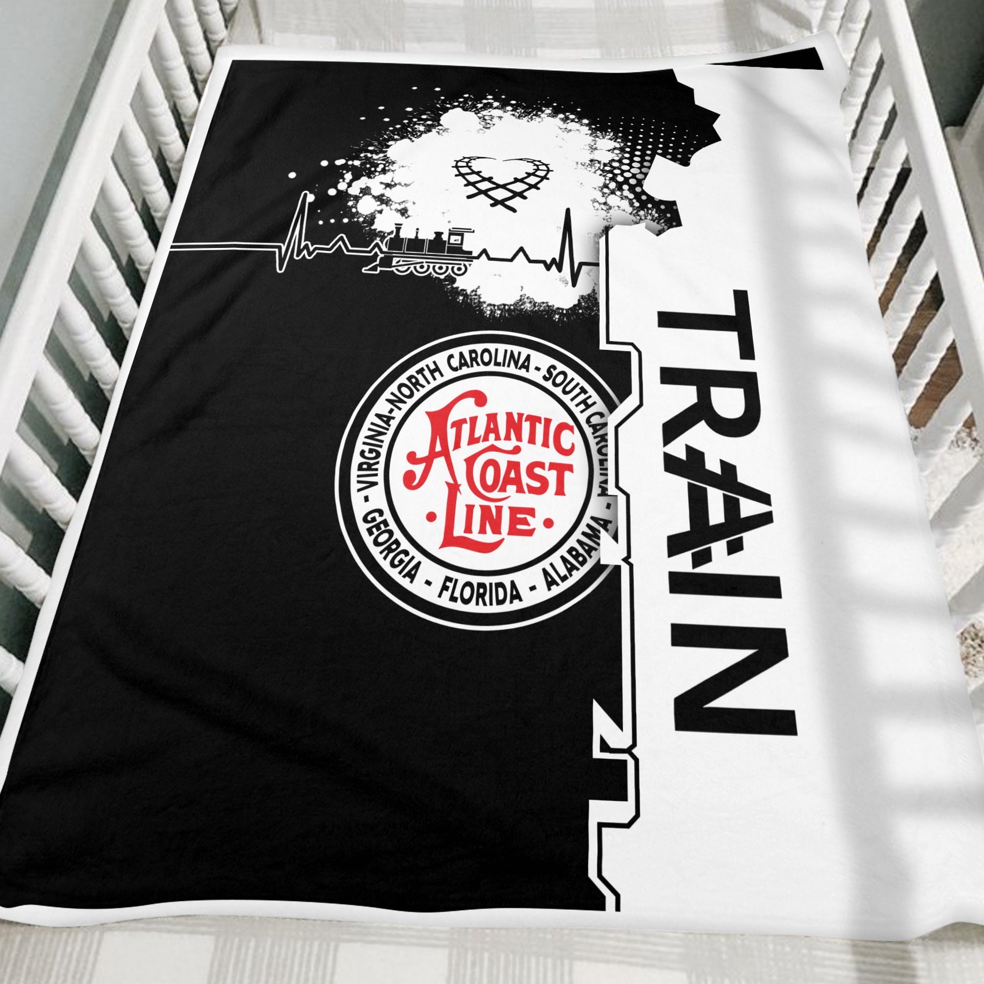 Railspirit Atlantic Coast Line Railroad Blanket Engine Heartbeat and Track Love Style Blanket Gift Idea For Train Lovers