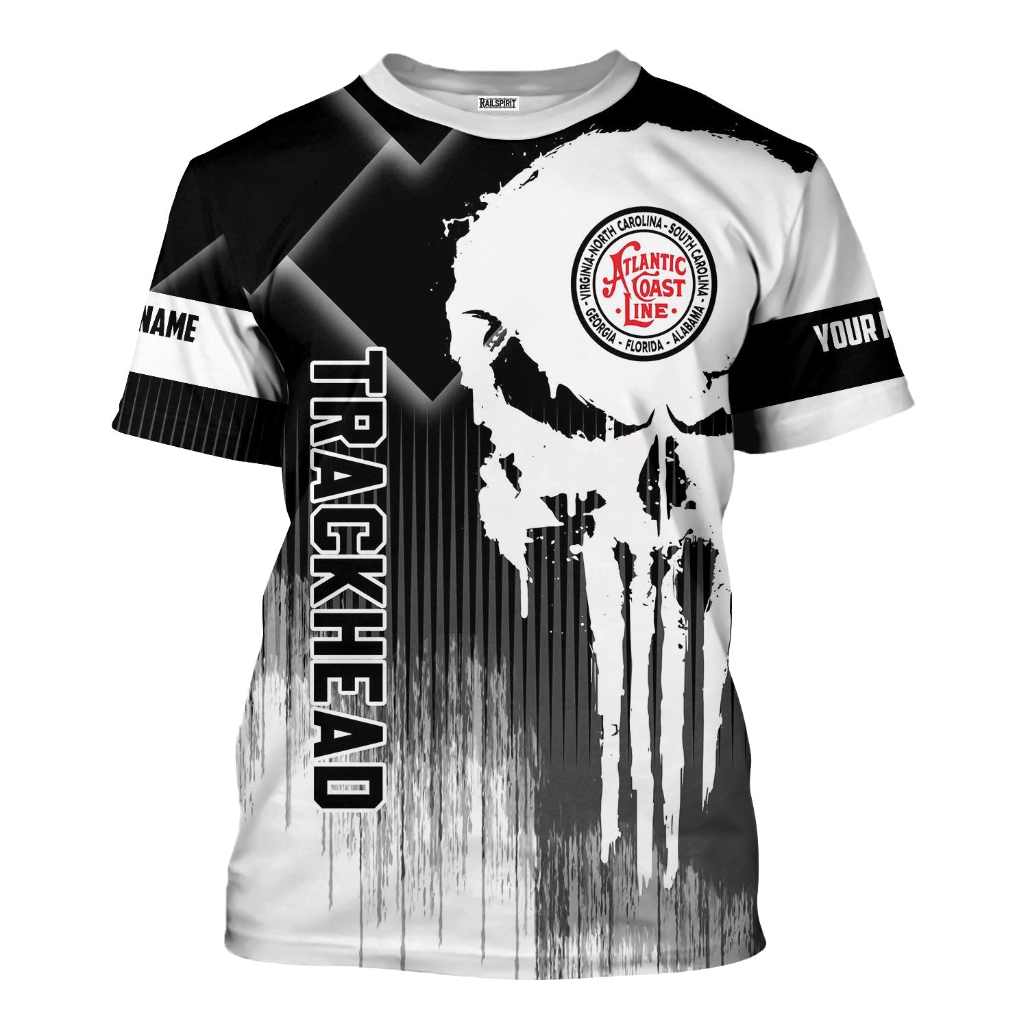 Railspirit Personalized Atlantic Coast Line Railroad T-Shirt Skull Design with Custom Job Train Shirt for Trackhead Crew