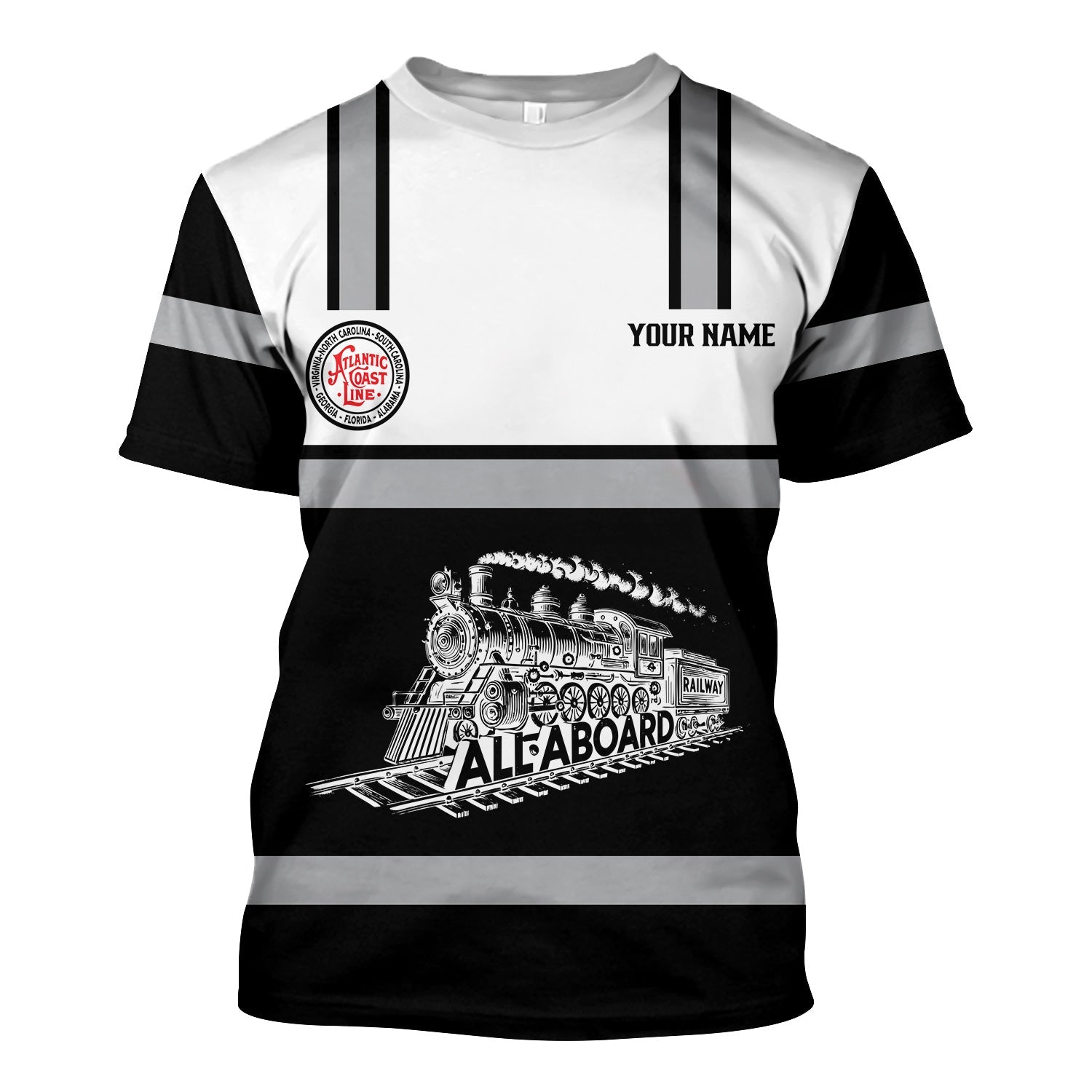 Railspirit Custom Name Atlantic Coast Line Railroad T Shirt Eat Train Sleep Repeat Printed Train Shirt