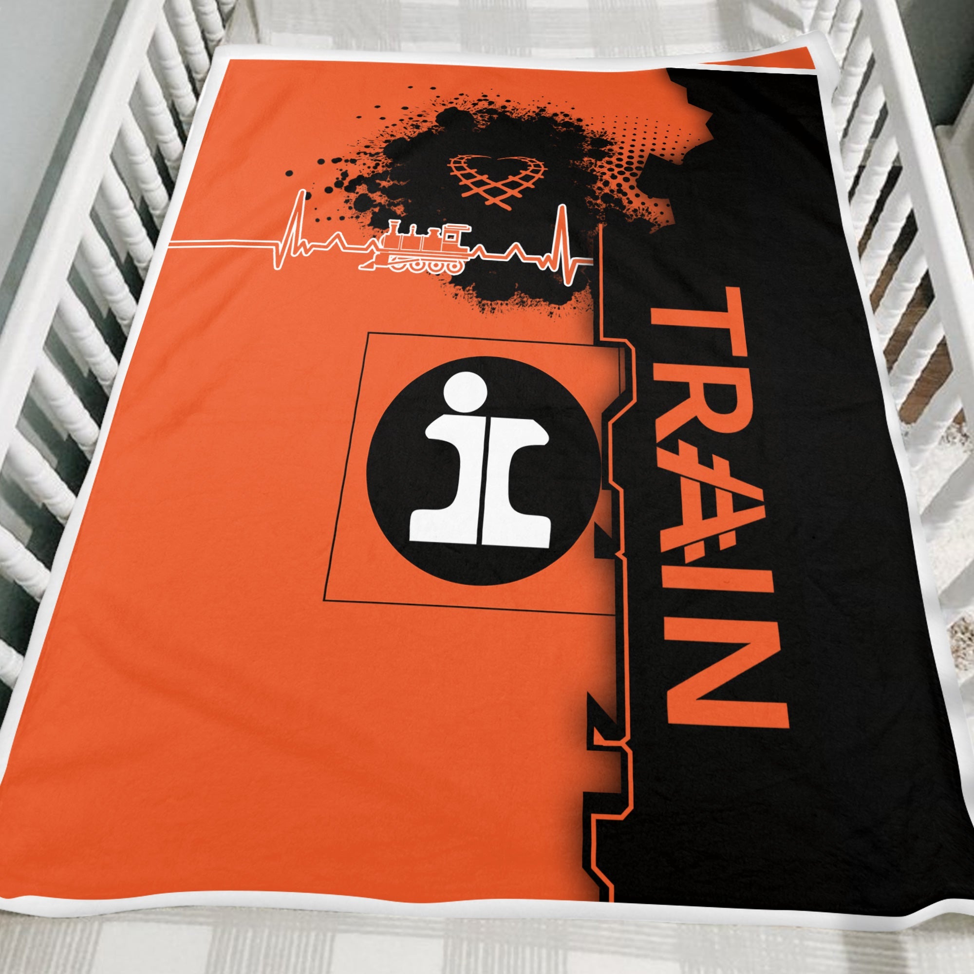 Railspirit Illinois Central Railroad Blanket Engine Heartbeat and Track Love Style Blanket Gift Idea For Train Lovers