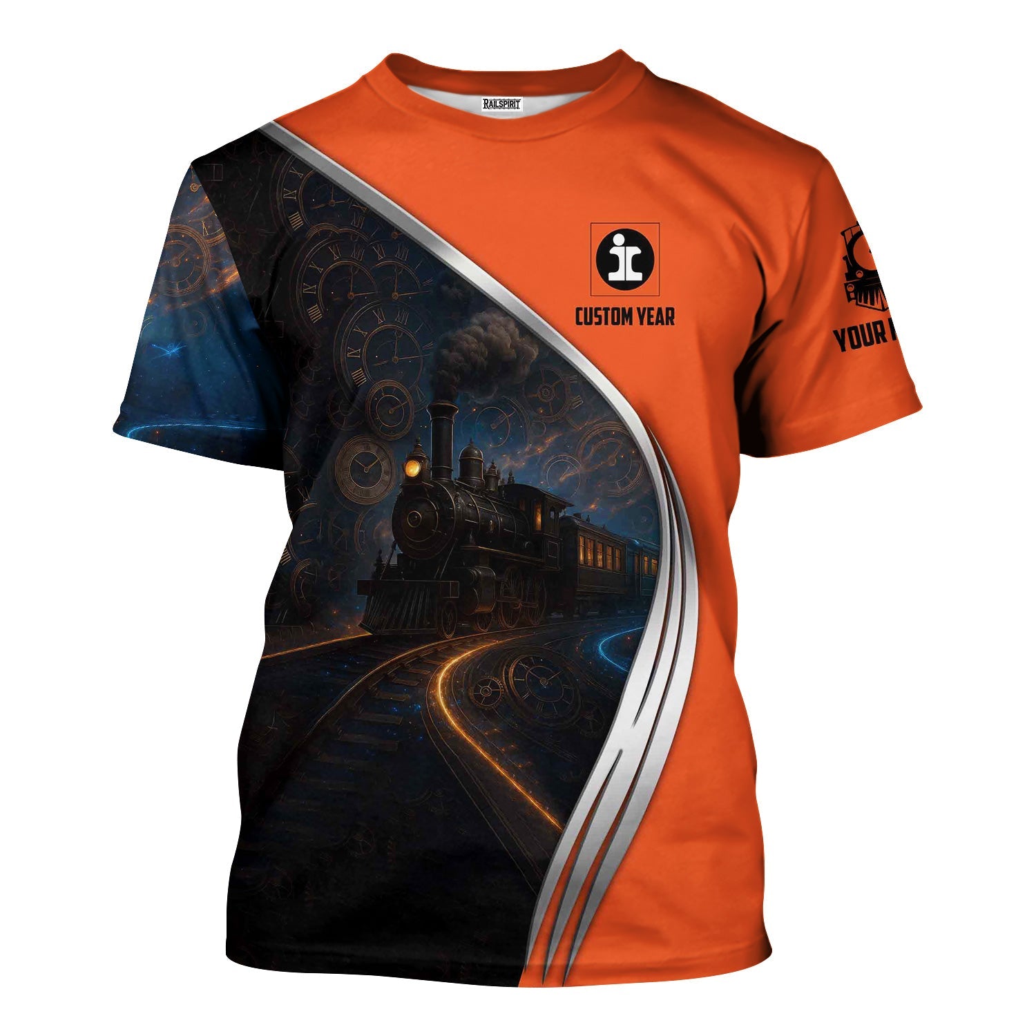 Railspirit Personalized Illinois Central Railroad T-Shirt Steampunk Locomotive with Custom Year Train Shirt