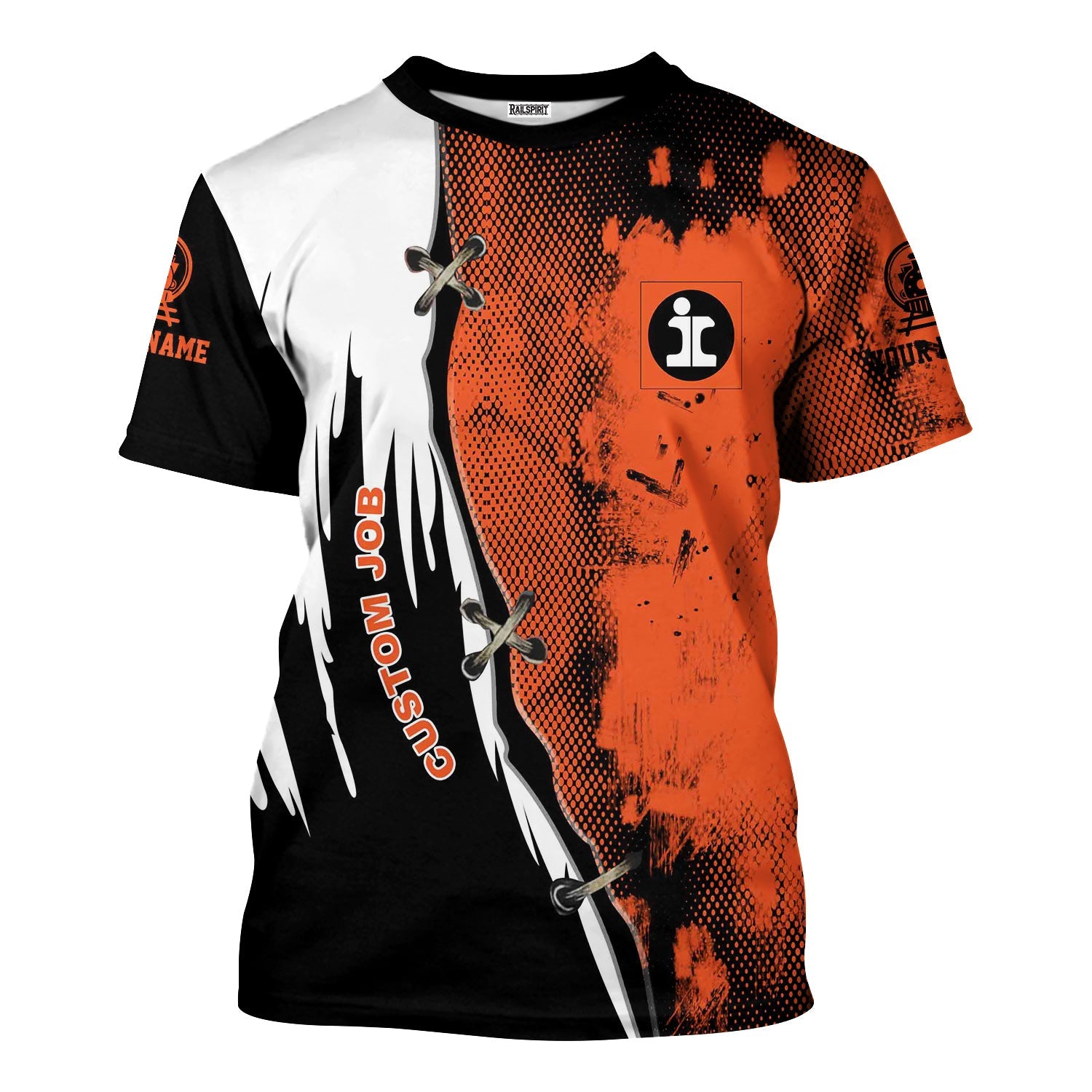 Railspirit Personalized Illinois Central Railroad T-Shirt Retro Stitches Design with Custom Position Train Shirt