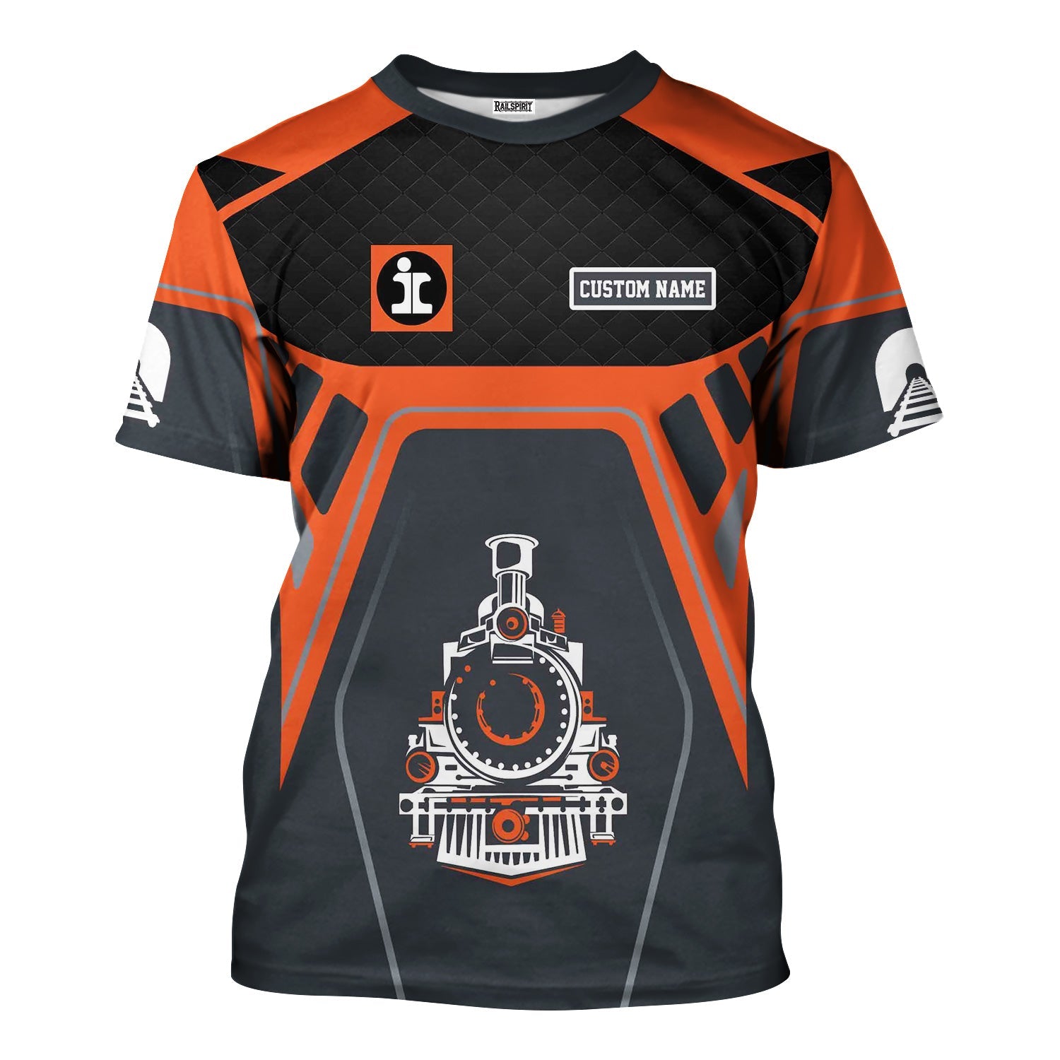 Railspirit Personalized Illinois Central Railroad T-Shirt Steam Locomotive Engine Graphic Train Shirt All Over Print