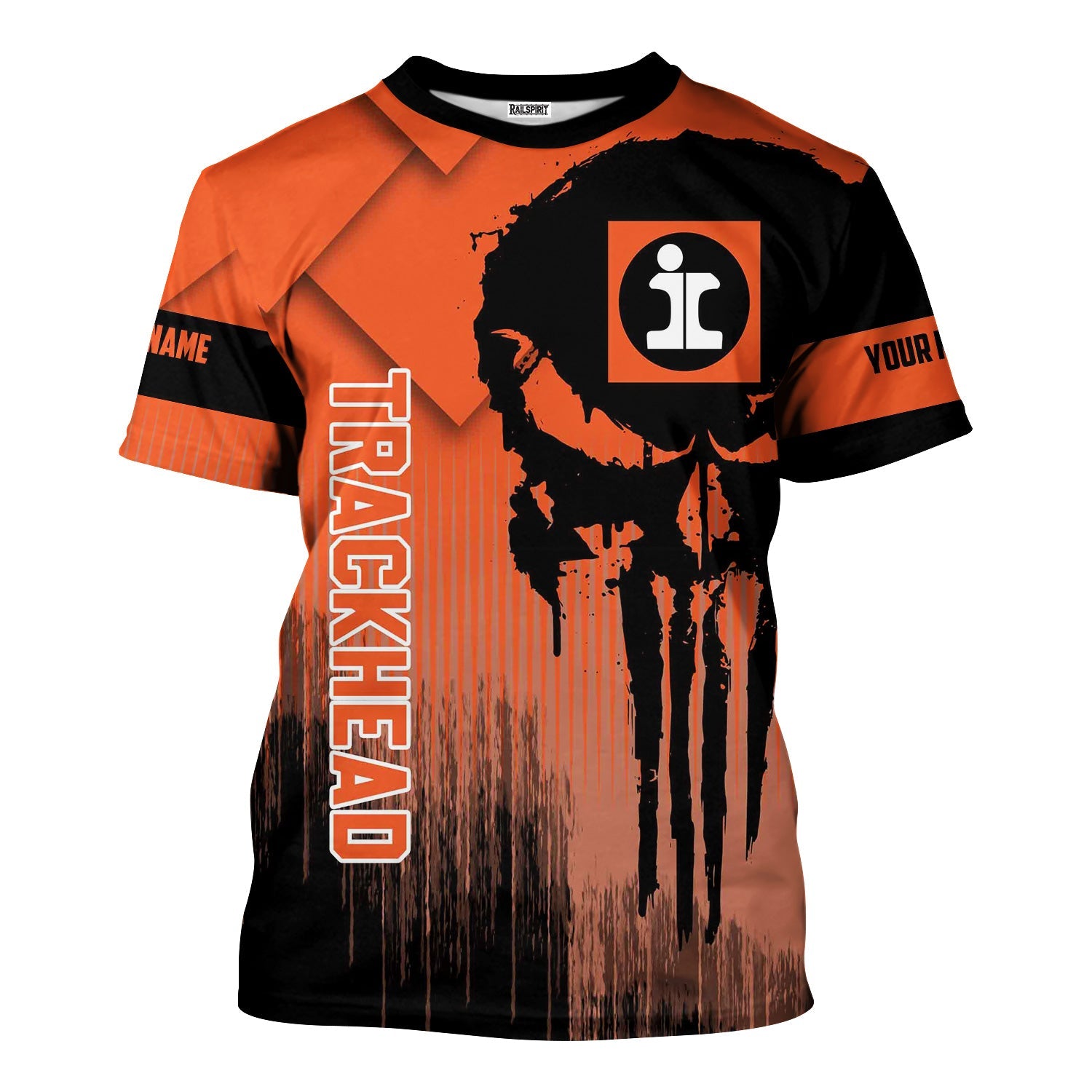 Railspirit Personalized Illinois Central Railroad T-Shirt Skull Design with Custom Job Train Shirt for Trackhead Crew