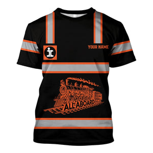 Railspirit Custom Name Illinois Central Railroad T Shirt Eat Train Sleep Repeat Printed Train Shirt