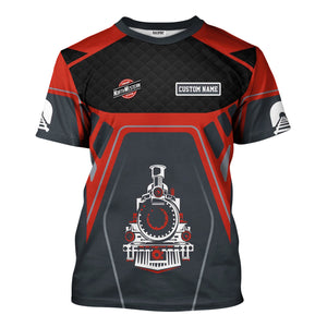 Railspirit Personalized Chicago and North Western Railway T-Shirt Steam Locomotive Engine Graphic Train Shirt All Over Print