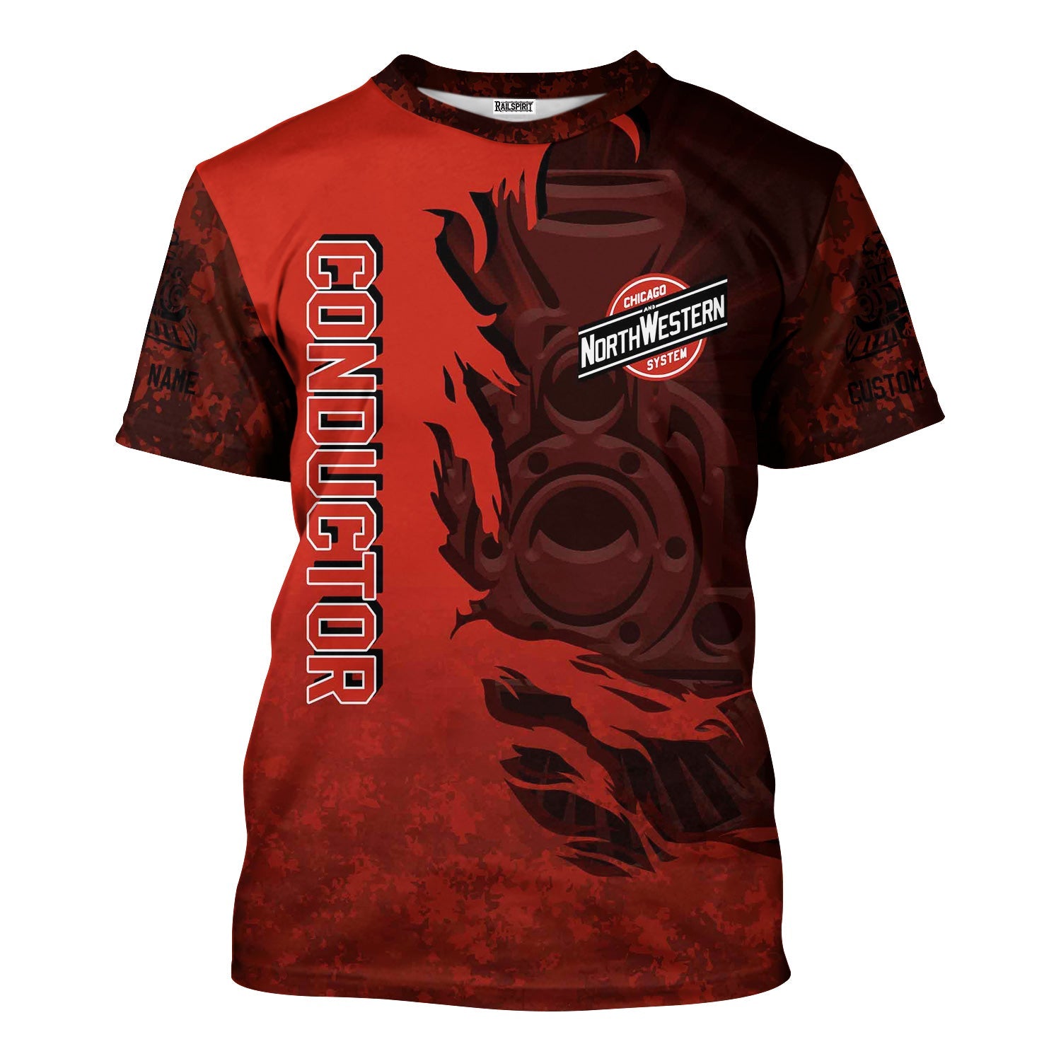 Railspirit Personalized Chicago and North Western Railway T-Shirt Blazing Style with Custom Position Train Shirt