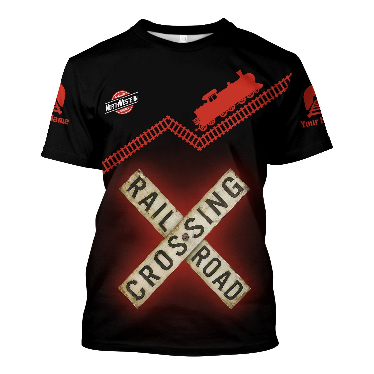 Railspirit Personalized Chicago and North Western Railway T Shirt Railroad Crossing Printed Train Track Shirt