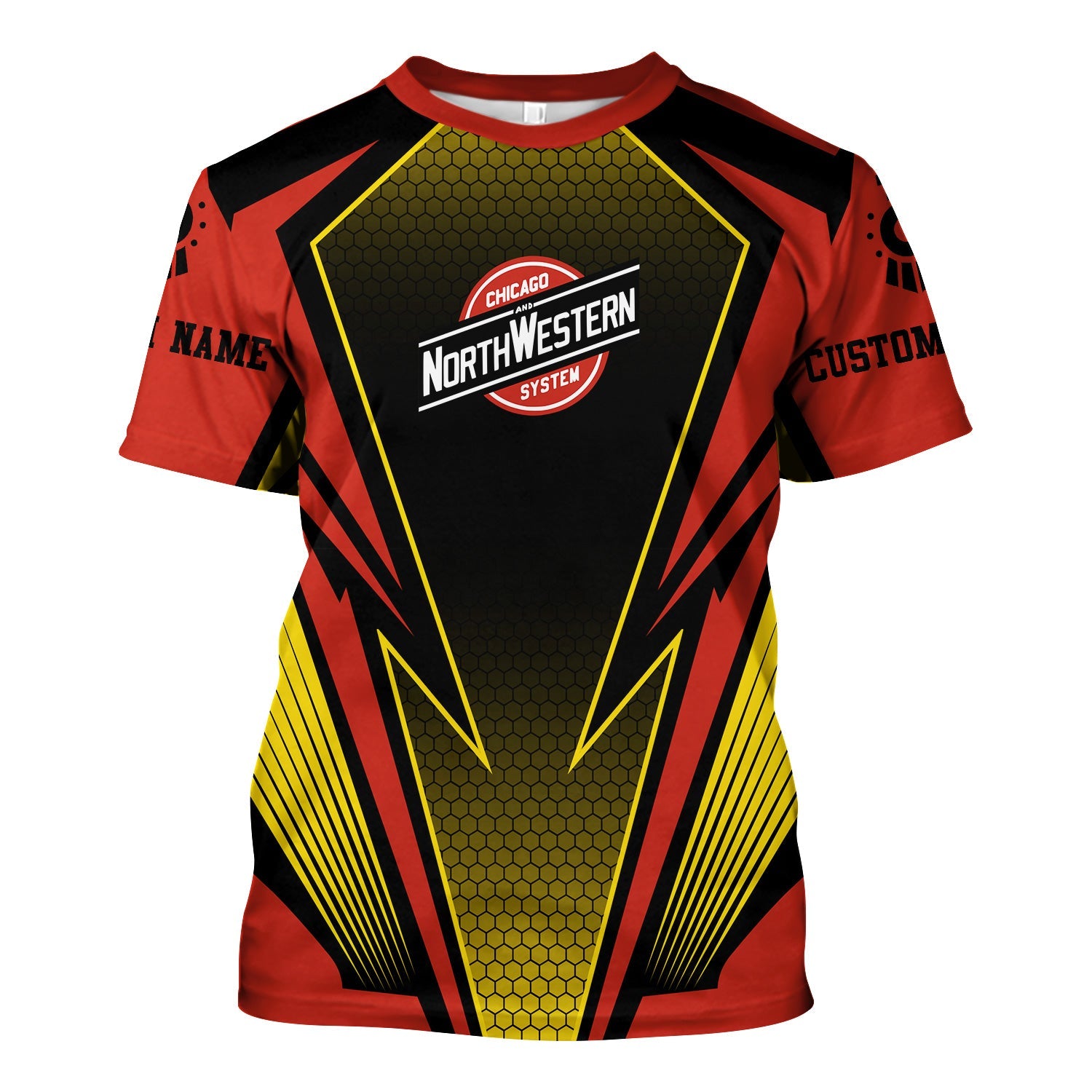 Railspirit Personalized Chicago and North Western Railway T-Shirt Lightning Graphic Style Shirt Gift Idea For Train Lover