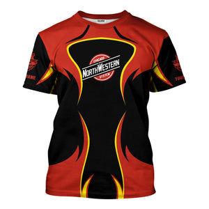 Railspirit Personalized Chicago and North Western Railway T-Shirt Distinctive Flame Style Shirt For Steam Engine Addict