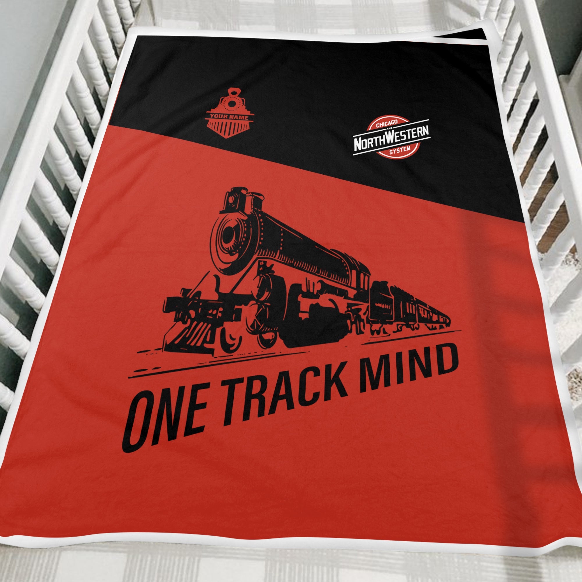 Railspirit Personalized Chicago and North Western Railway Blanket One Track Mind Train Blanket Gift Idea For Train Lover