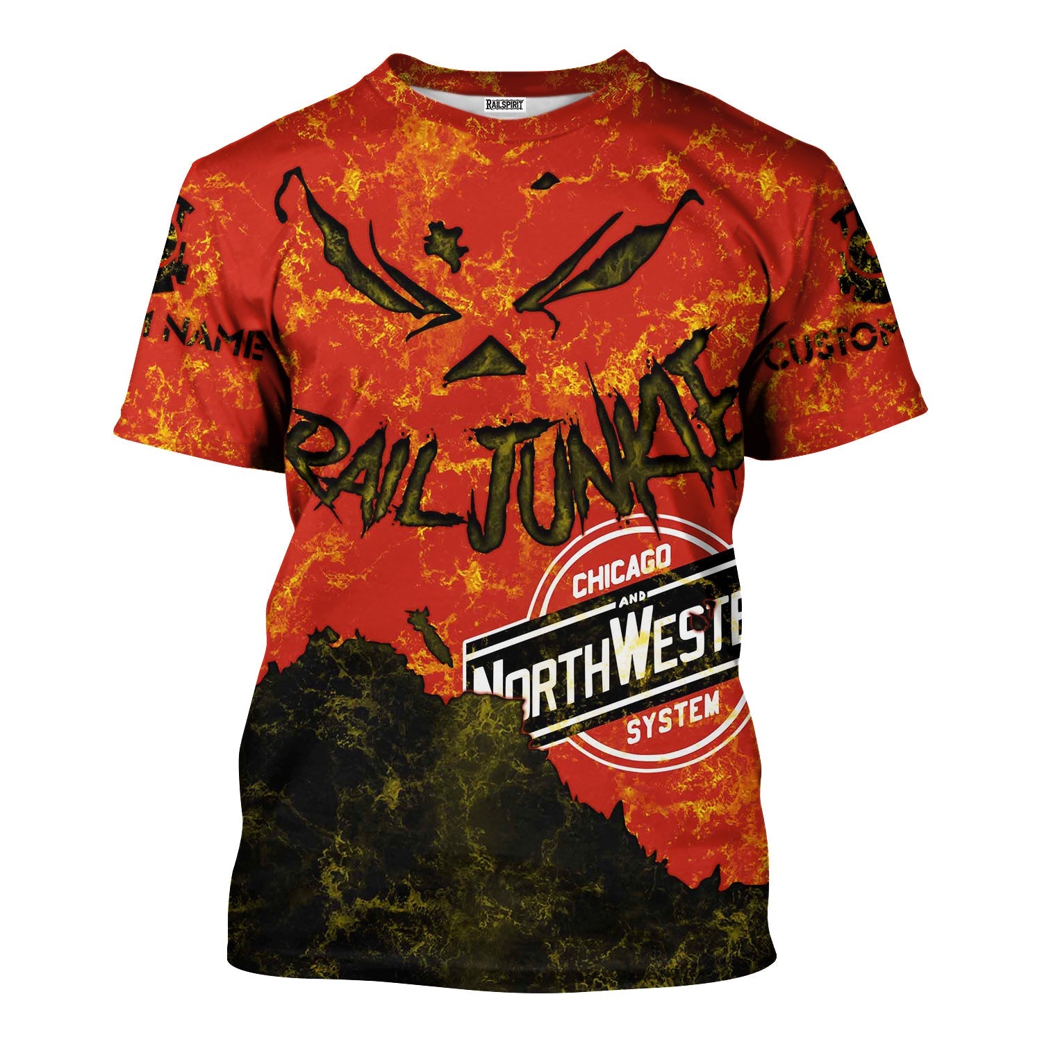 Railspirit Personalized Chicago and North Western Railway T-Shirt Torn Graphic Style Train Shirt For Rail Junkie